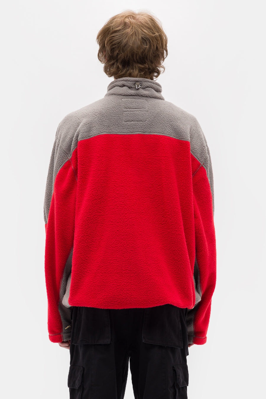 Sherpa Fleece Collared Pullover in Red/Grey - 3