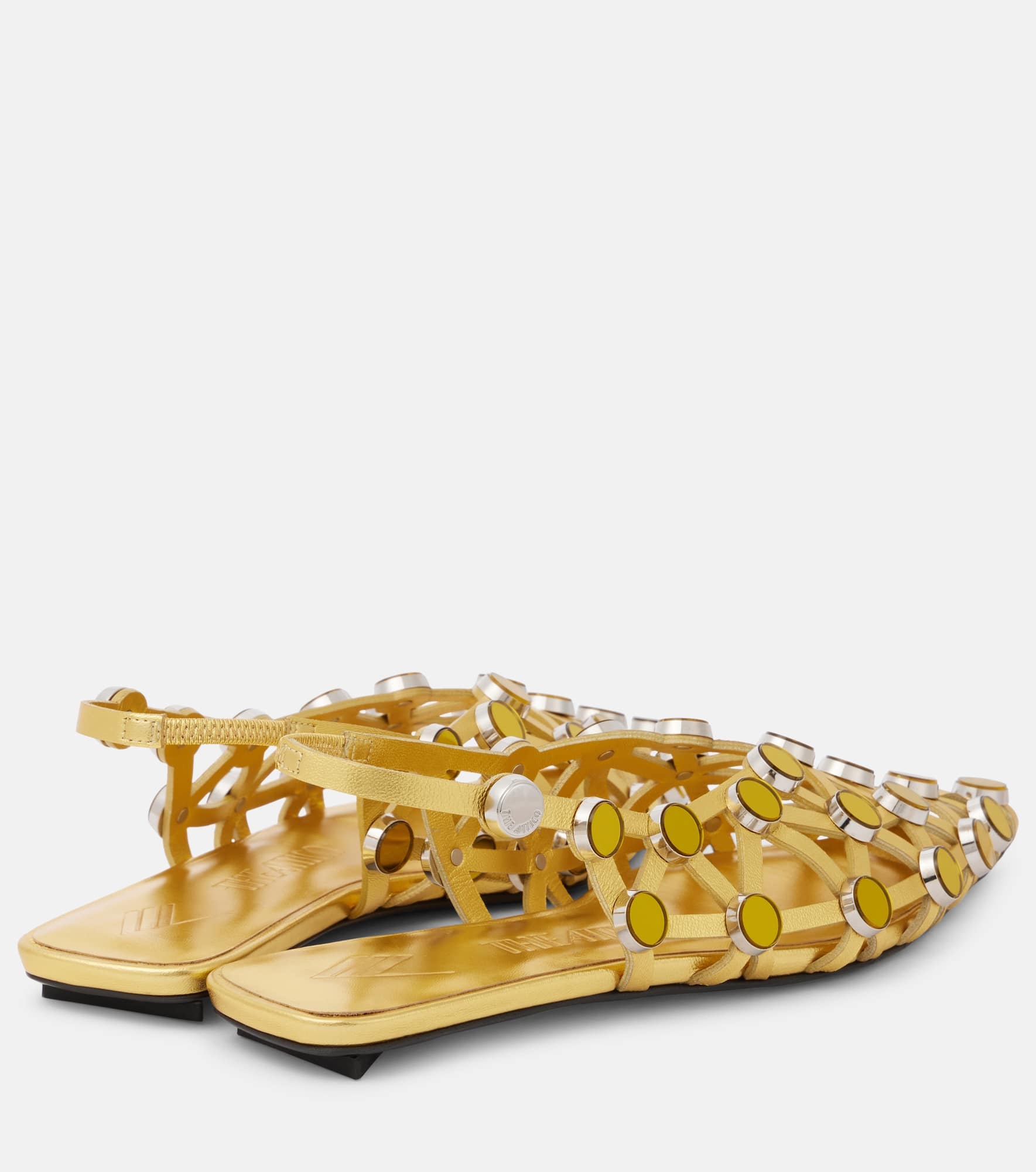 Grid metallic leather slingback flats - 2