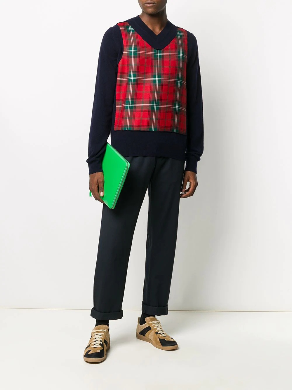 tartan check V-neck wool jumper - 2