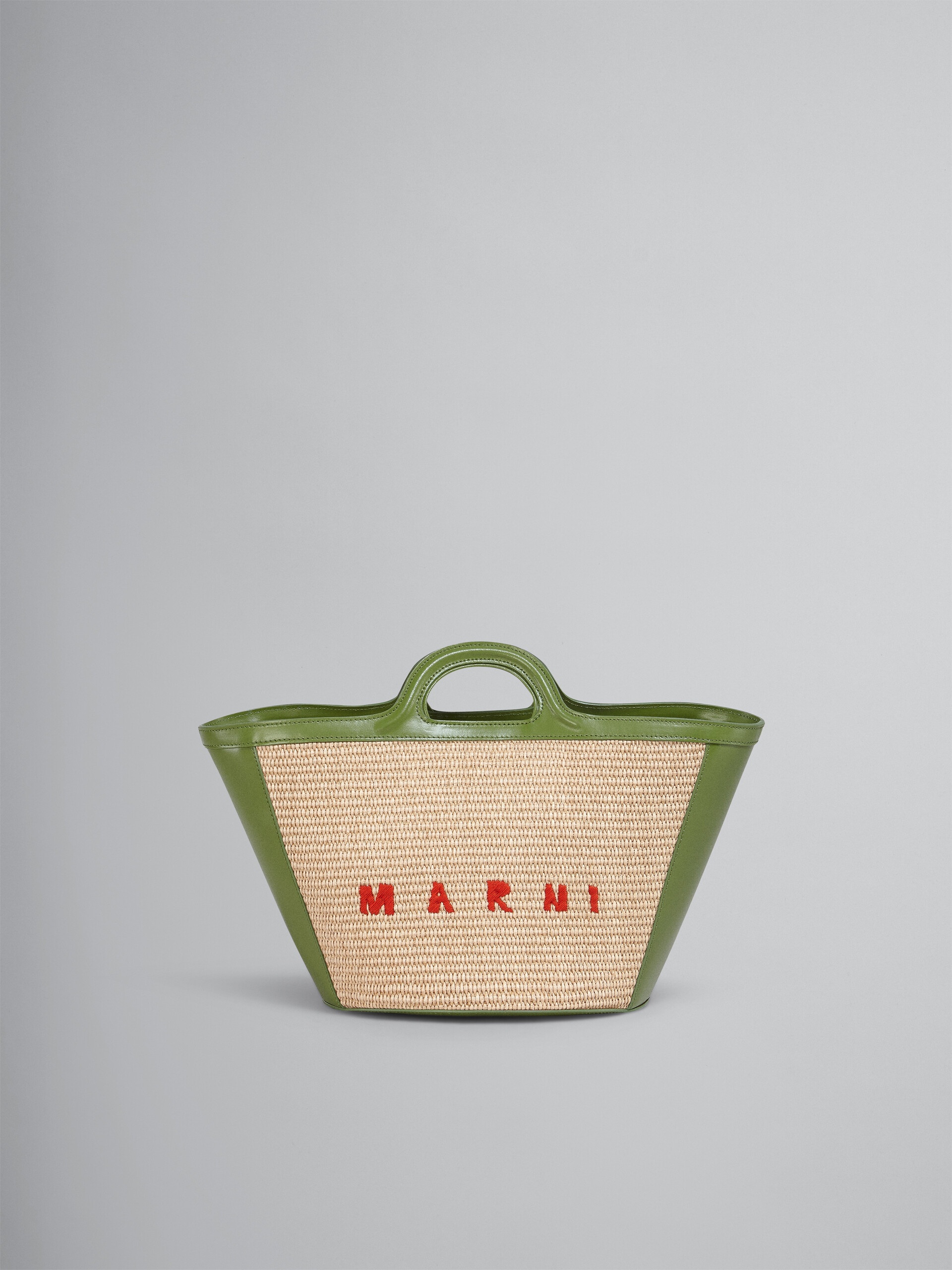 TROPICALIA SMALL BAG IN GREEN LEATHER AND RAFFIA - 1