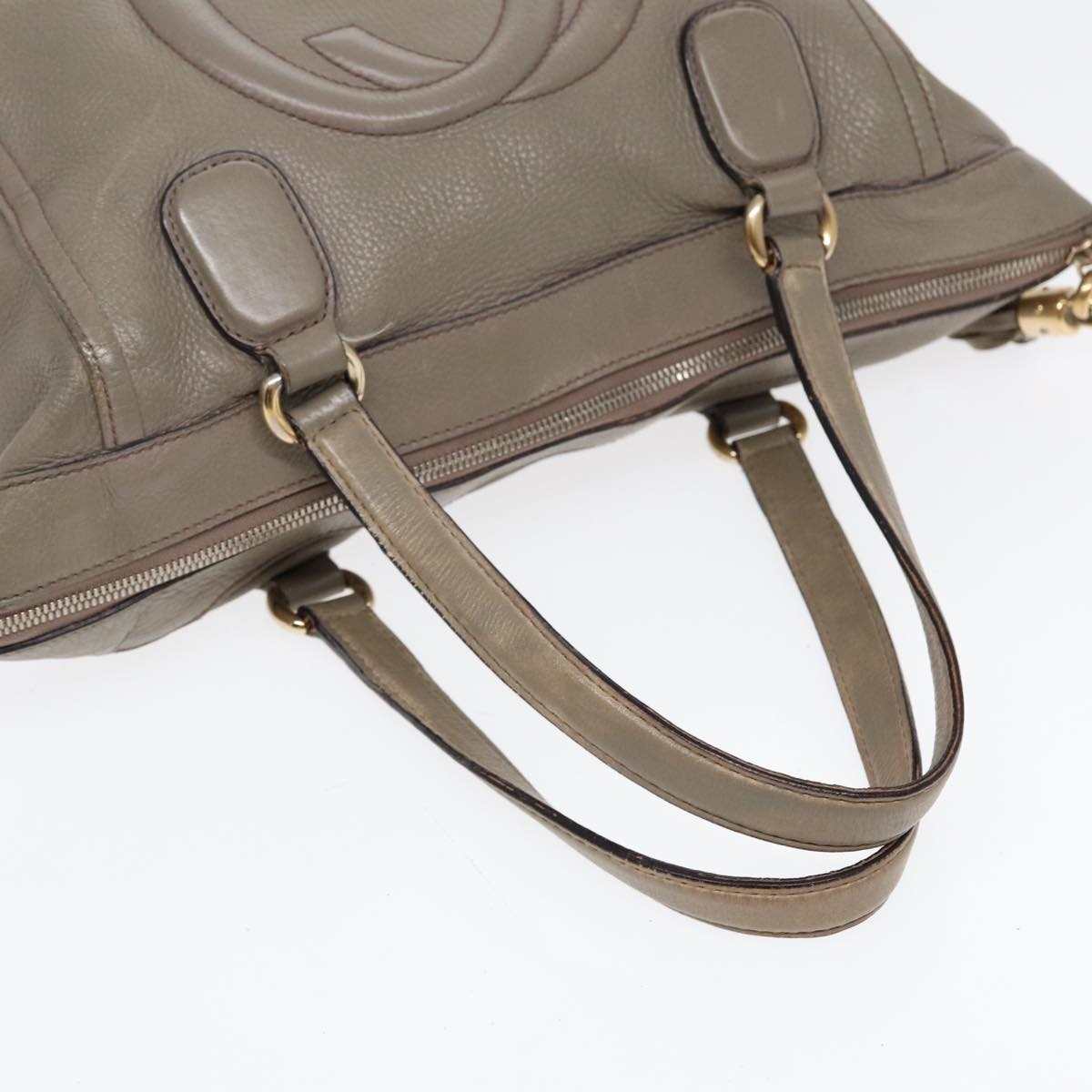 GUCCI Hand Bag Leather Gray Gold - 7