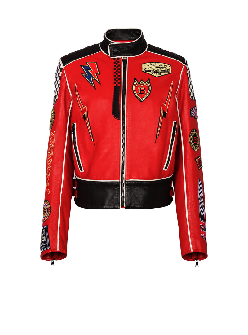 Lambskin jacket with Balmain Racing patches 1