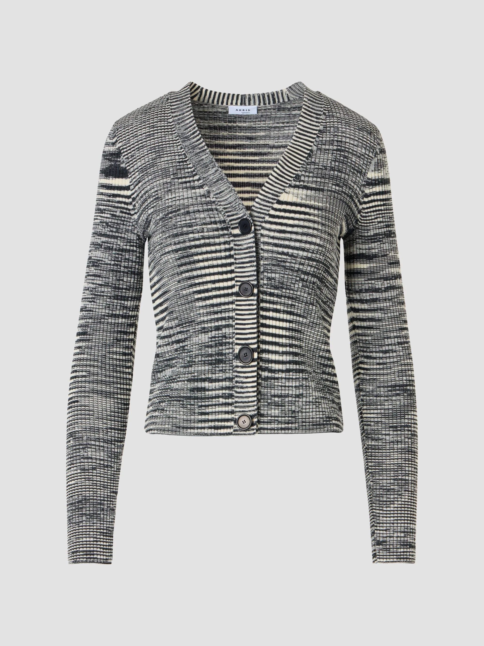 Women's Space Dye Wool Cardigan - Black Cream - 1