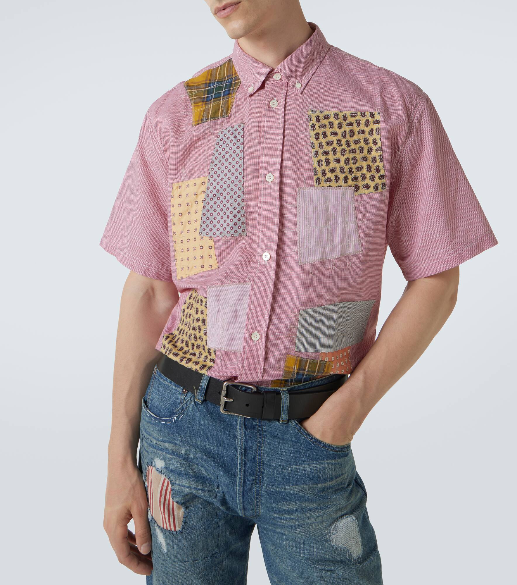 Patchwork linen and cotton bowling shirt - 5