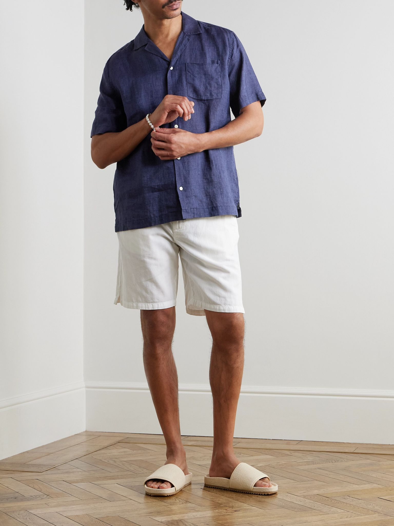 Angelo Camp-Collar Linen Shirt Blue - 2