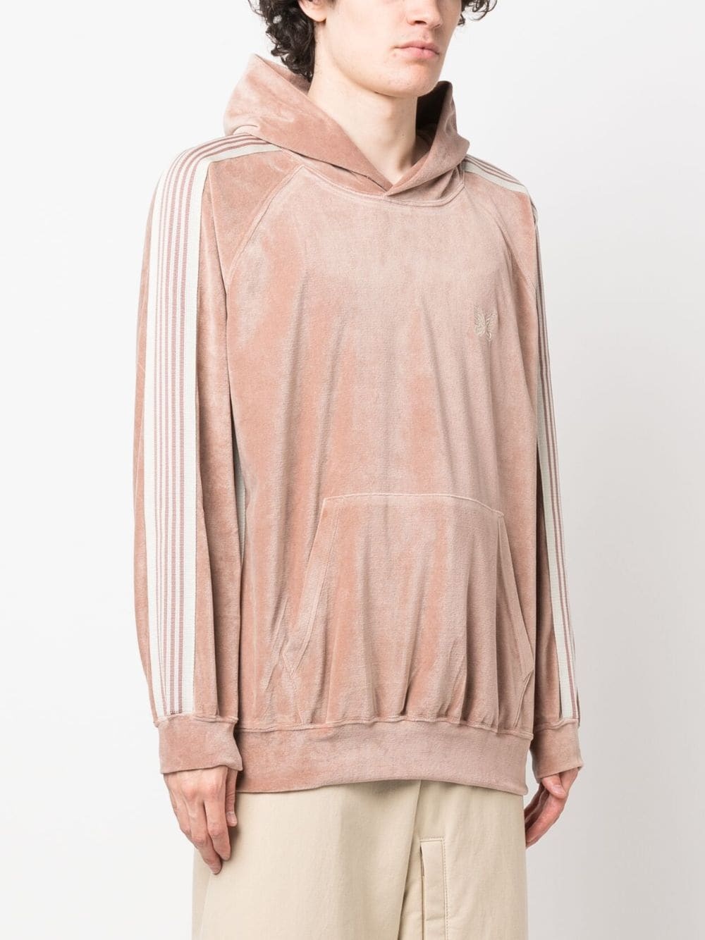 side-stripe velour hoodie - 3