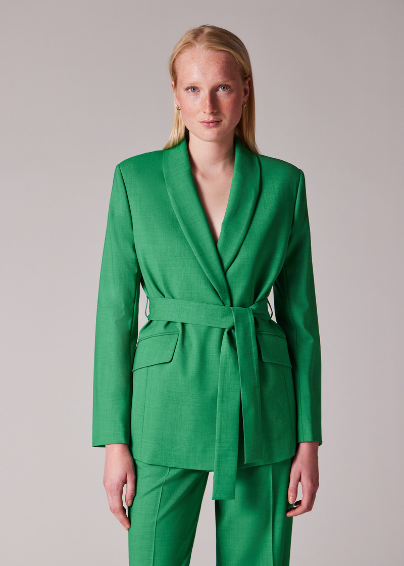 Women's Green Wool-Blend Tie Waist Jacket 7
