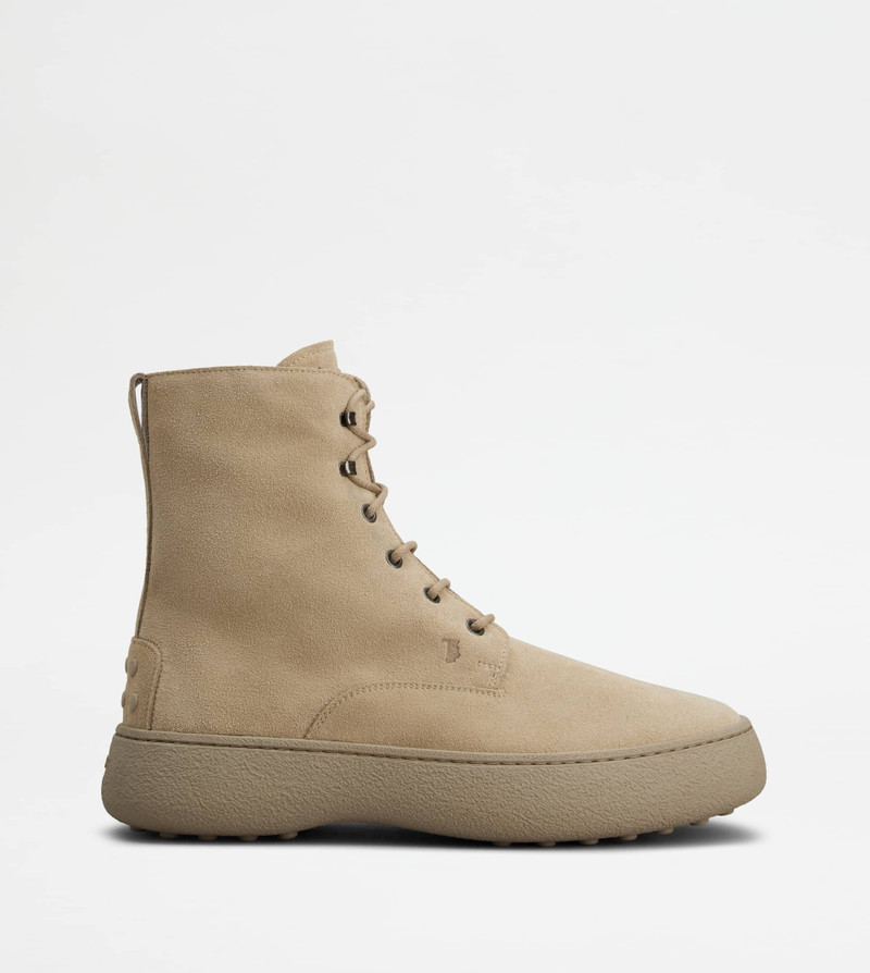 TOD'S W. G. LACE-UP ANKLE BOOTS IN SUEDE - BEIGE 1