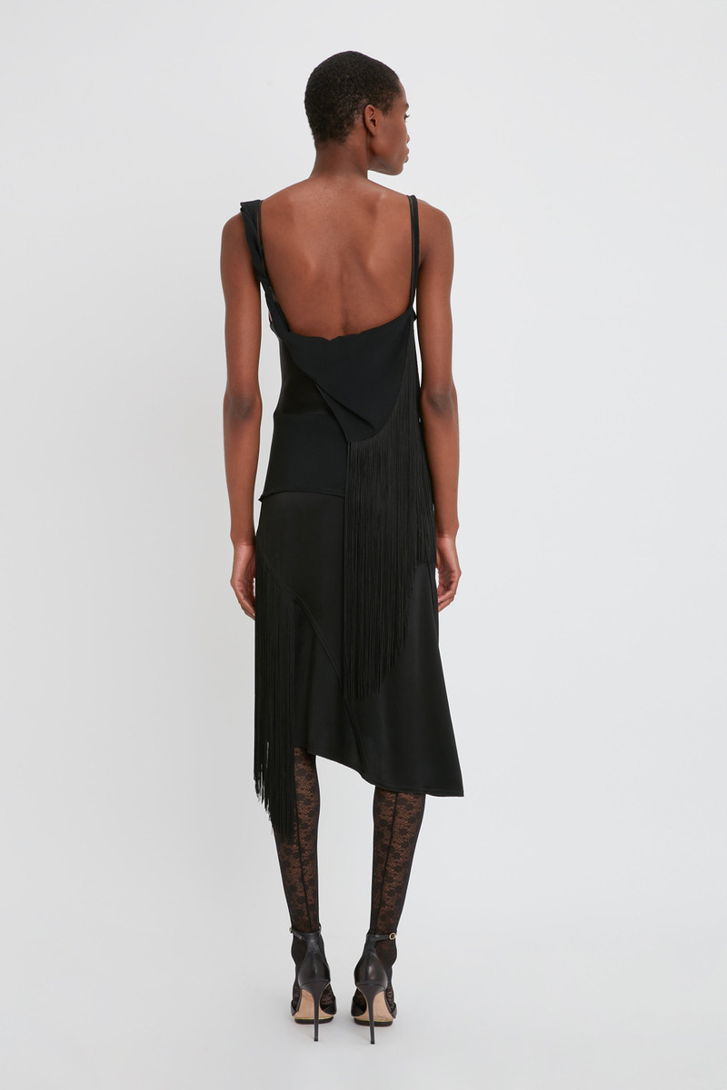 Asymmetric Fringe Mini Dress In Black 4