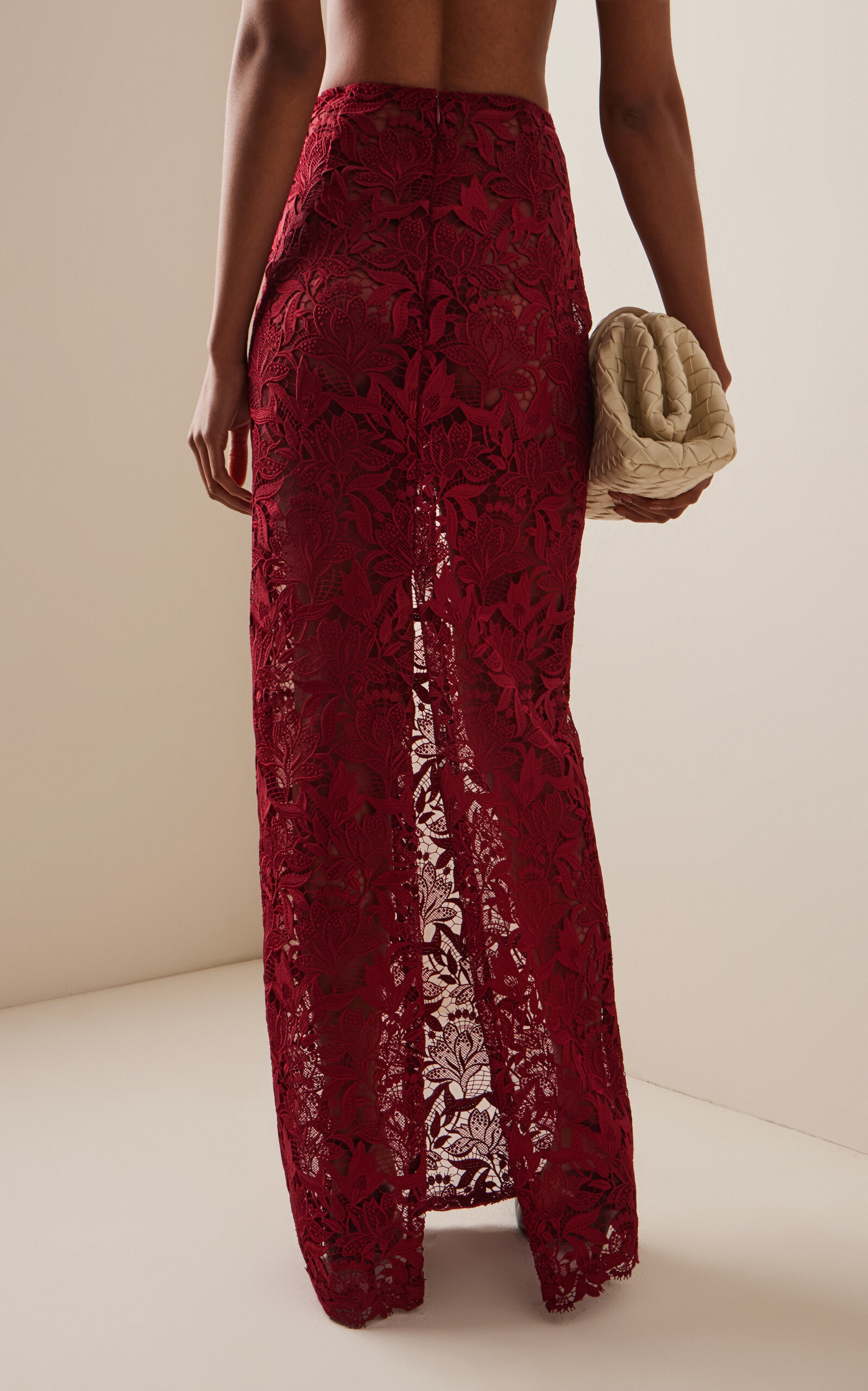Lace Column Maxi Skirt red - 4