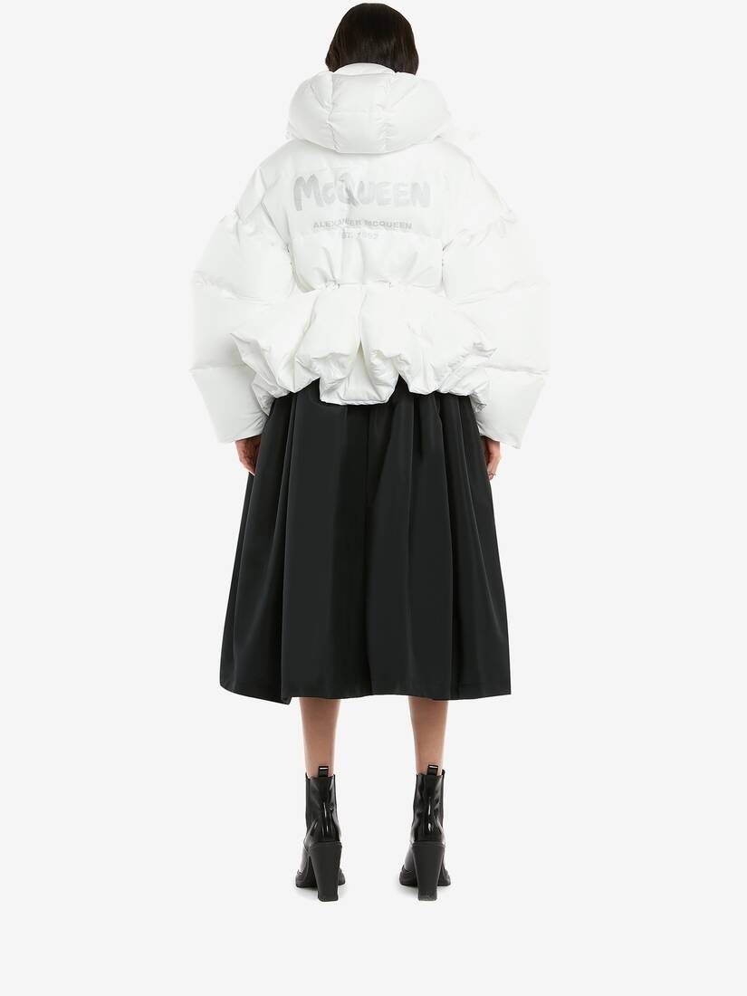 Mcqueen Graffiti Peplum Puffer Jacket in White - 4