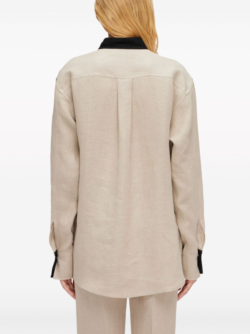 logo-embroidered linen shirt - 4