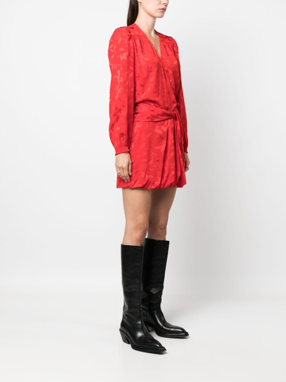 floral-jacquard wrap minidress - 6