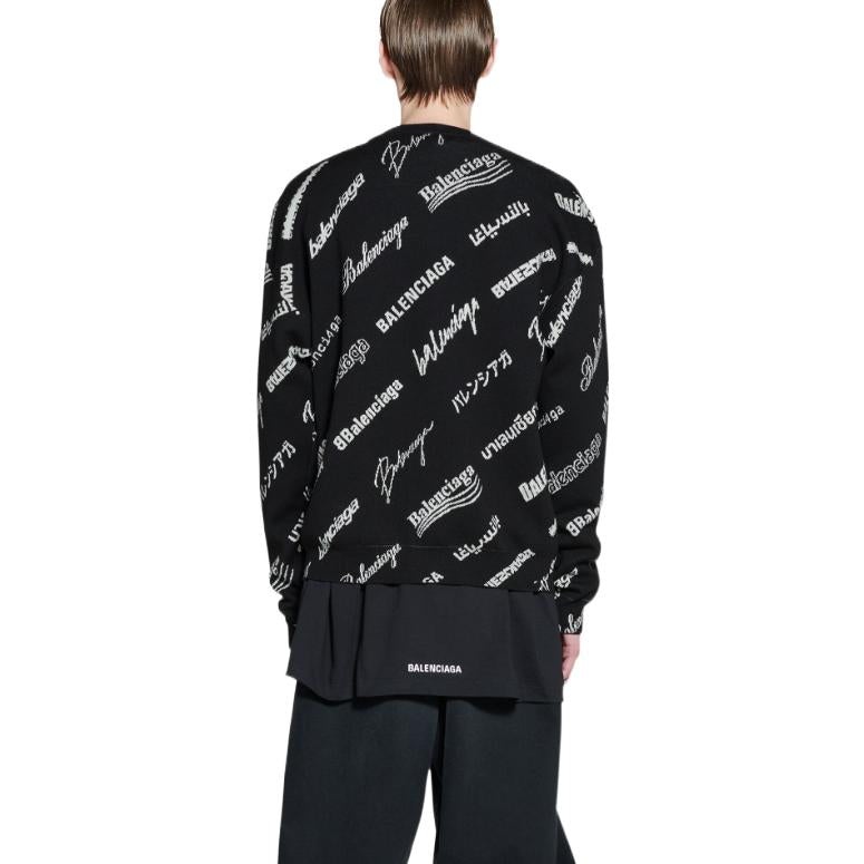 Balenciaga Allover Logo Print Crewneck Sweatshirt 'Black White' 724858T16651070 - 5