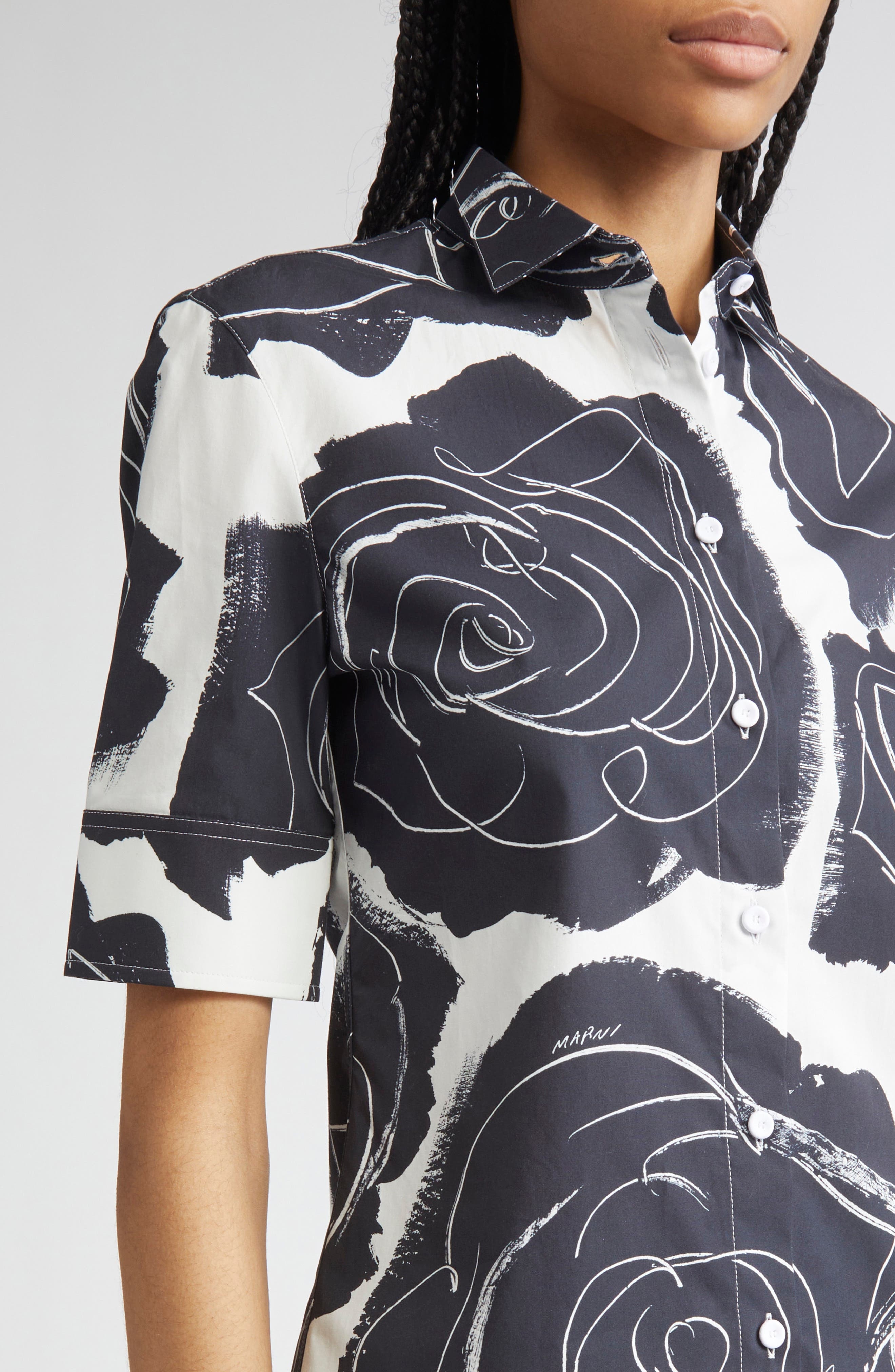 Marni Rose Print Cotton Poplin Shirt in Lily/white at Nordstrom - 5
