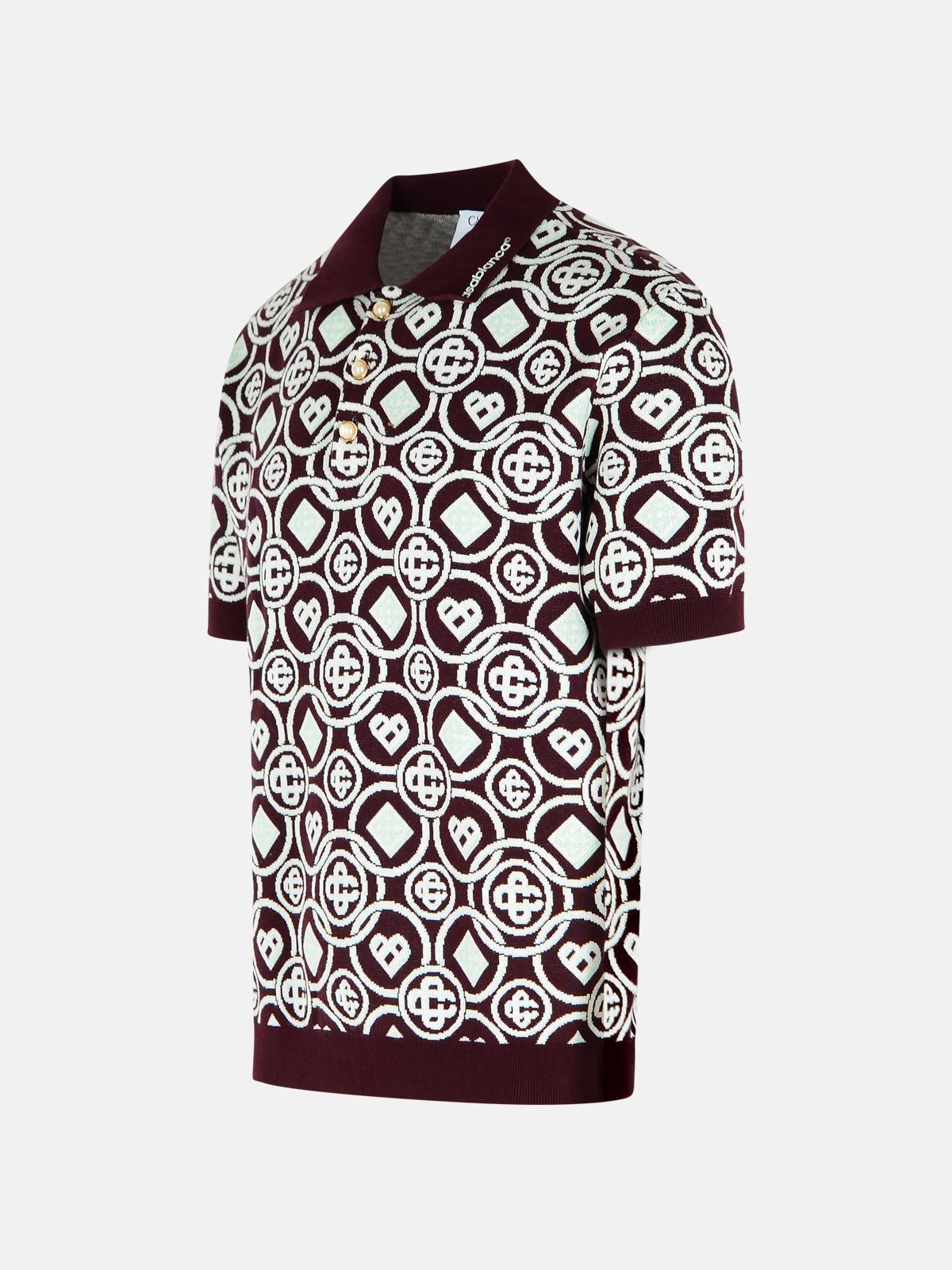 'MONOGRAM' BURGUNDY COTTON POLO SHIRT - 2
