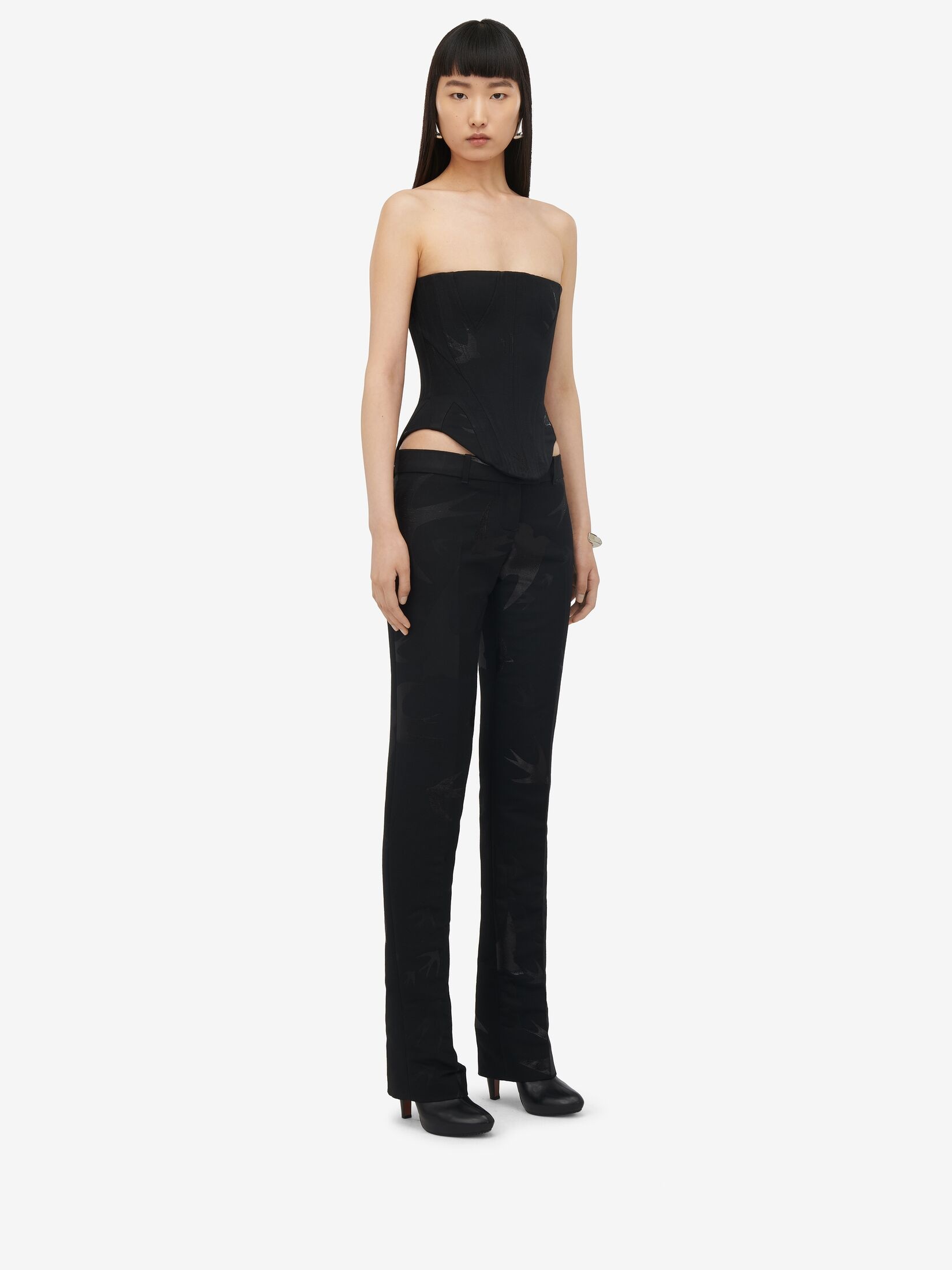 Women's Swallow Jacquard Corset in Black - 3