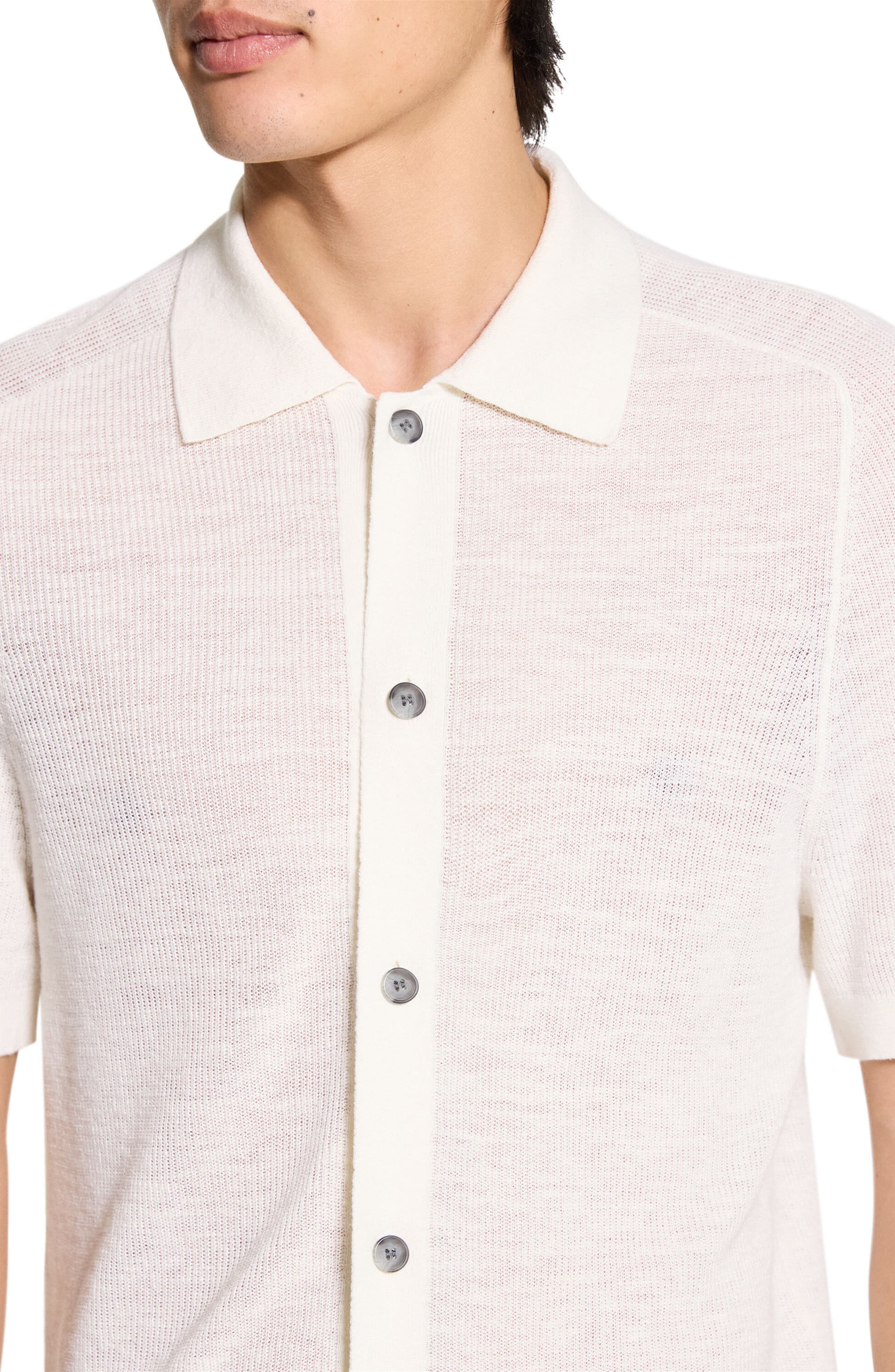 Theory Pacific Line Short Sleeve Linen & Cotton Blend Cardigan in White at Nordstrom - 2