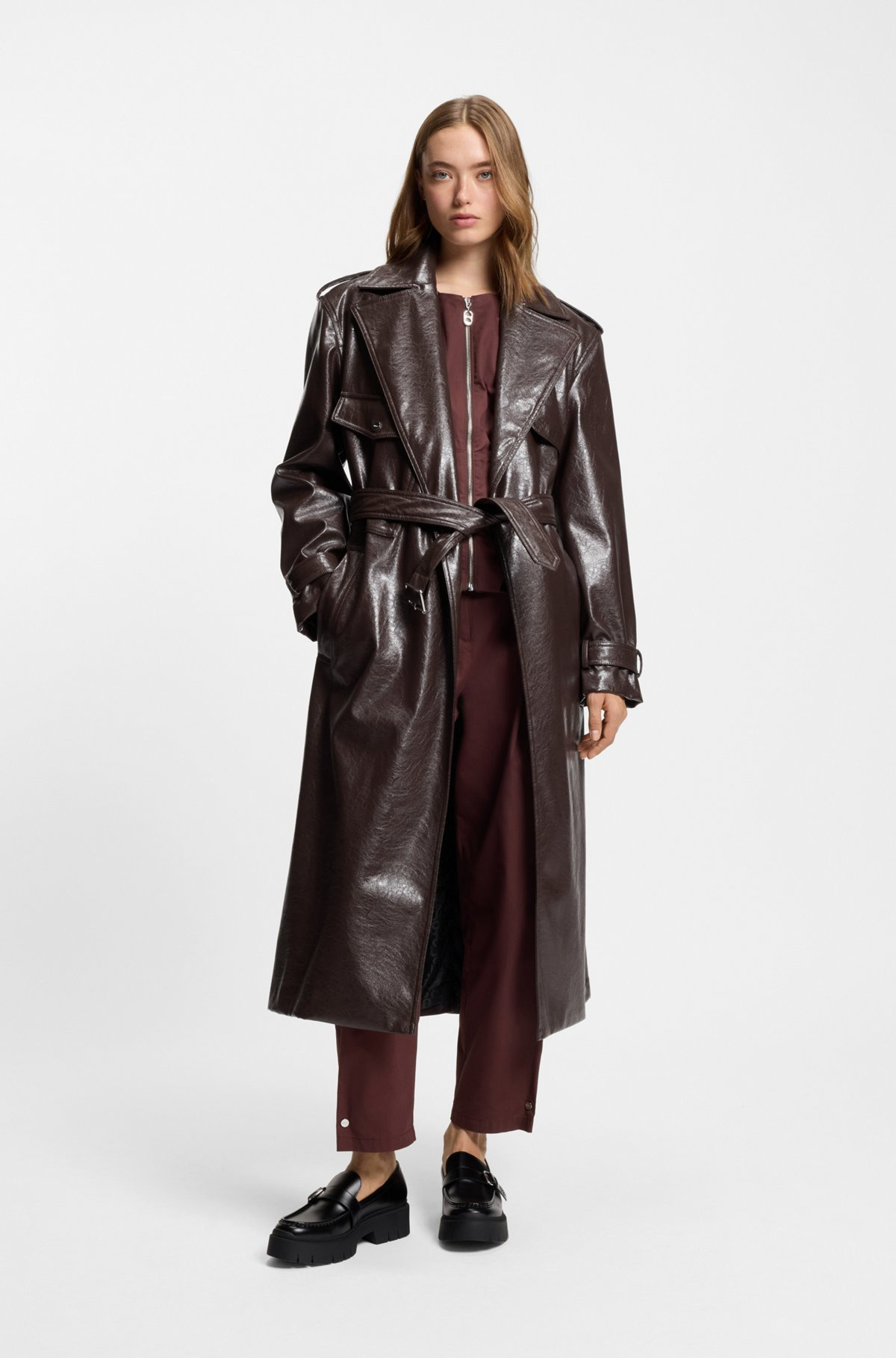 LONG-LENGTH RELAXED-FIT TRENCH COAT IN FAUX LEATHER - 3