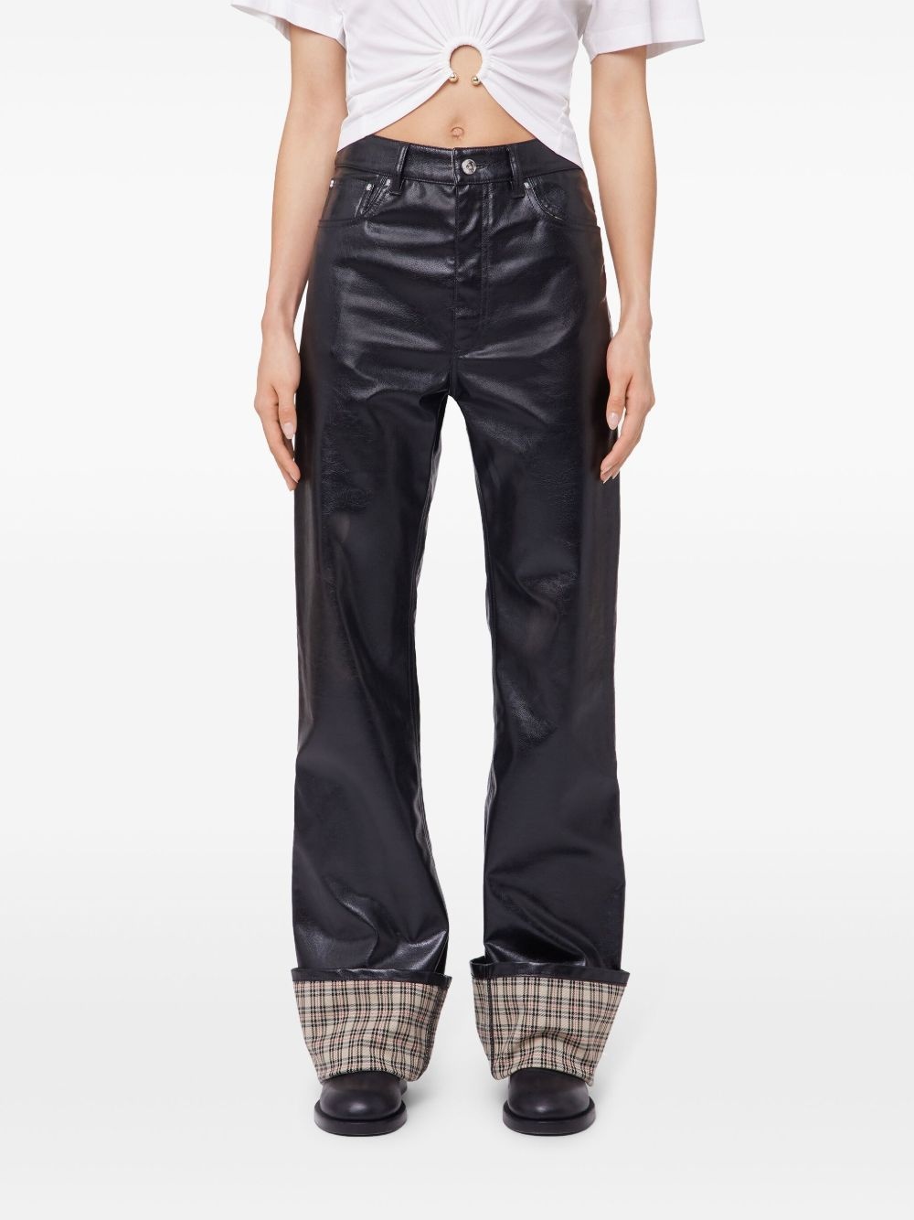faux-leather flared trousers - 5