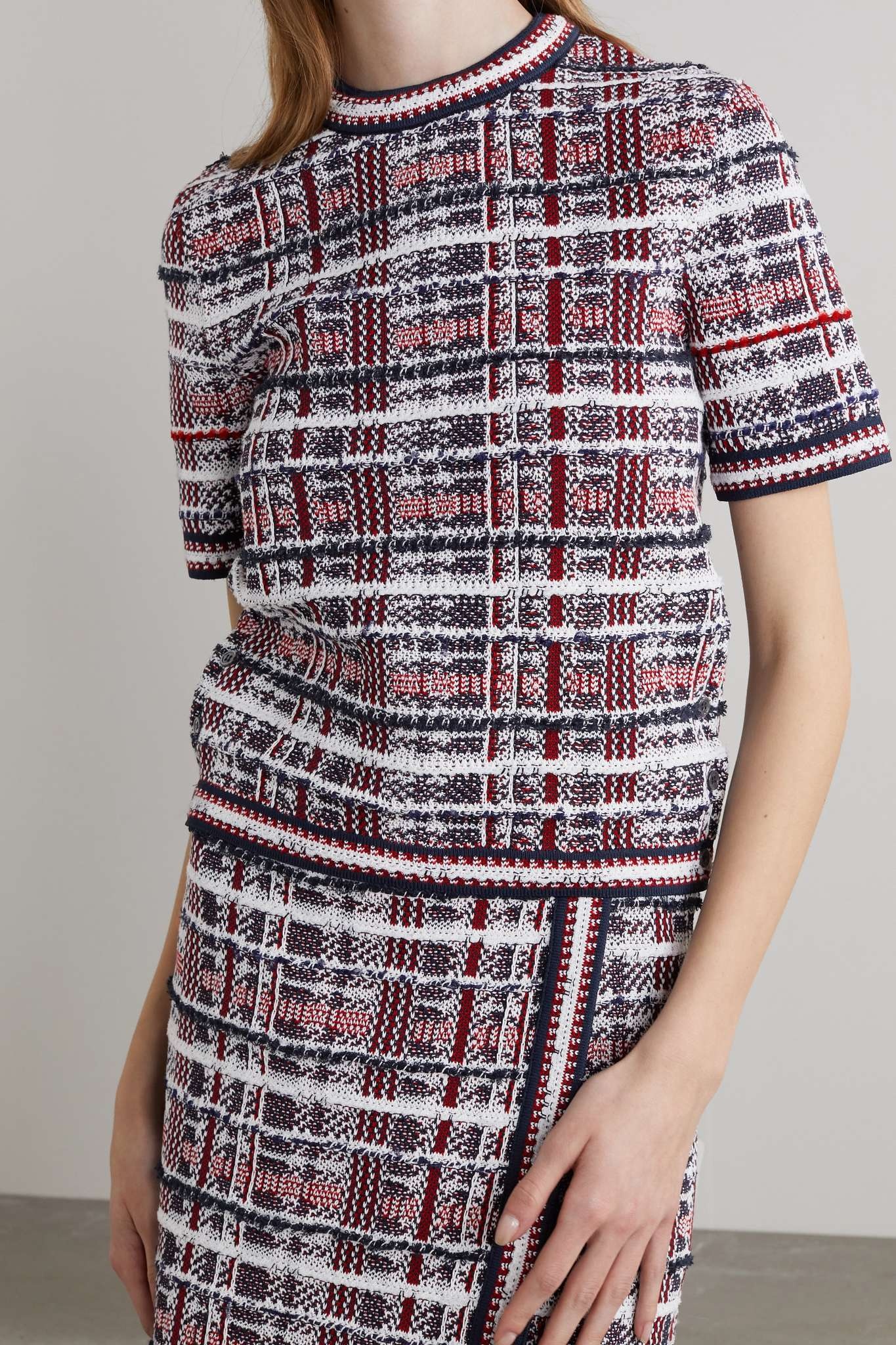 Checked cotton-blend jacquard-knit top - 3