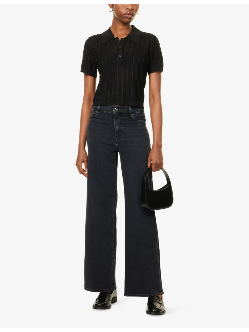 FRAME Semi-Sheer Textured Knit Polo Shirt outlook