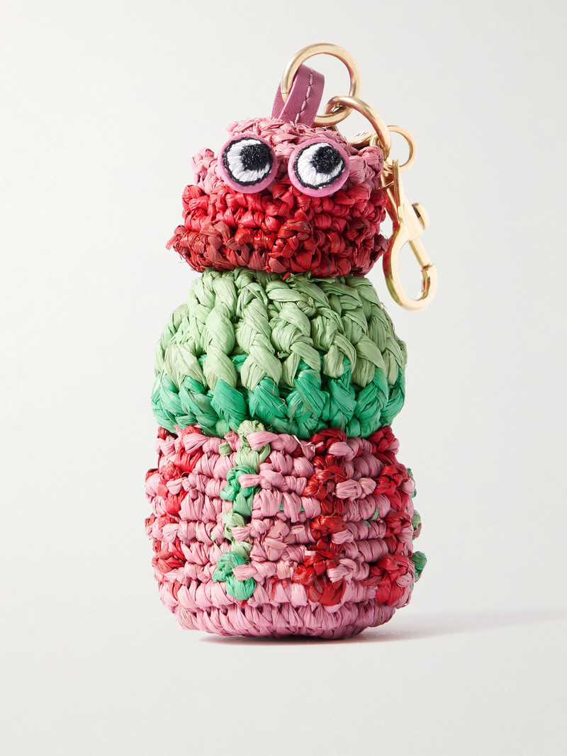 Sea Urchin Leather-trimmed Raffia Bag Charm 1