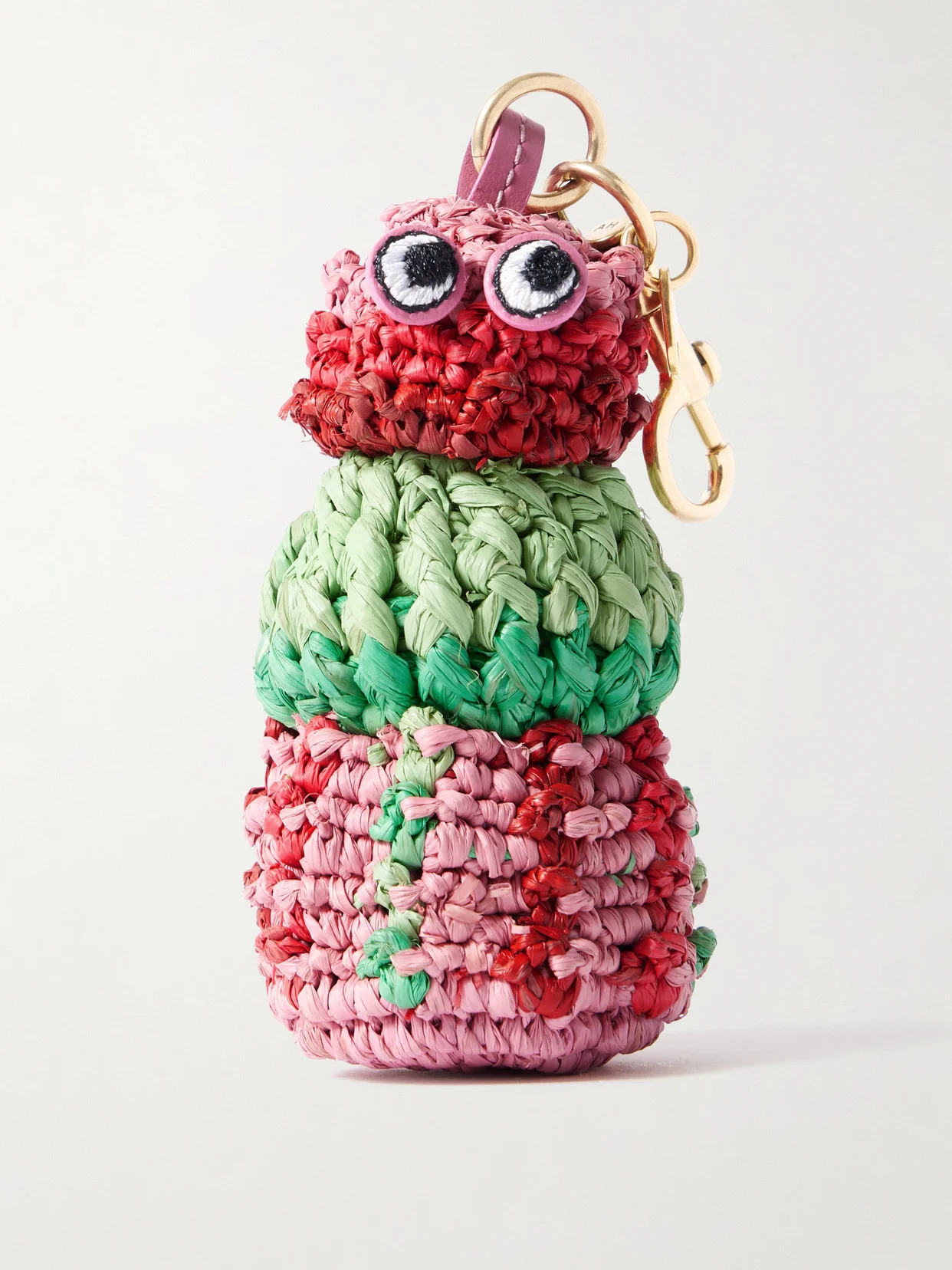 Sea Urchin Leather-trimmed Raffia Bag Charm - 1