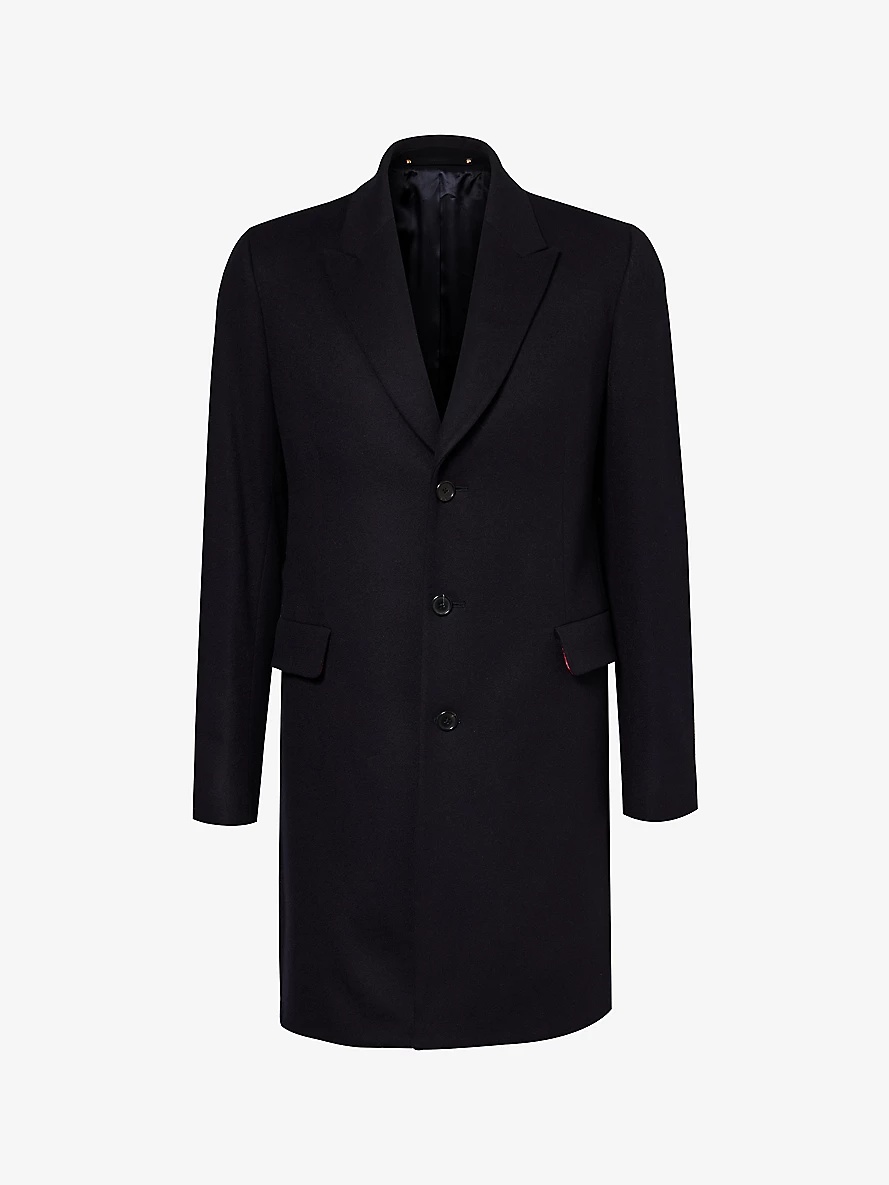 Single-breasted front-pocket wool and cashmere-blend coat - 1