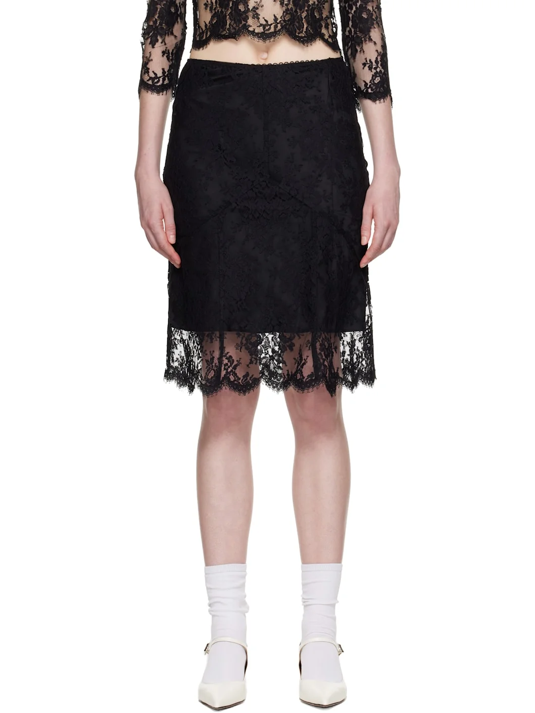 Black Flared Midi Skirt - 1