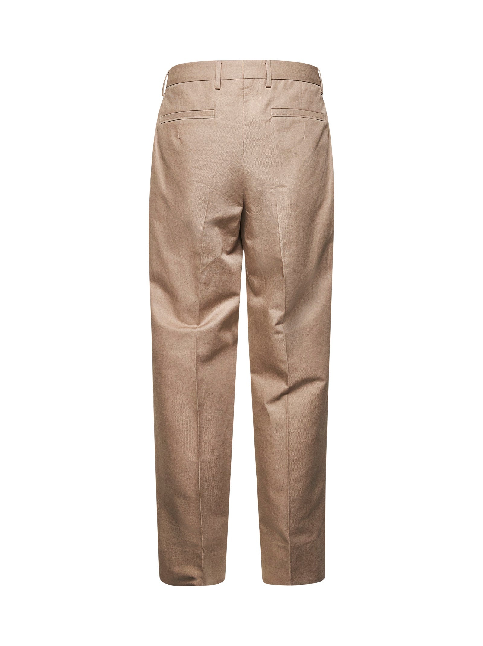 Beige cotton and linen one-pleat trousers - 2