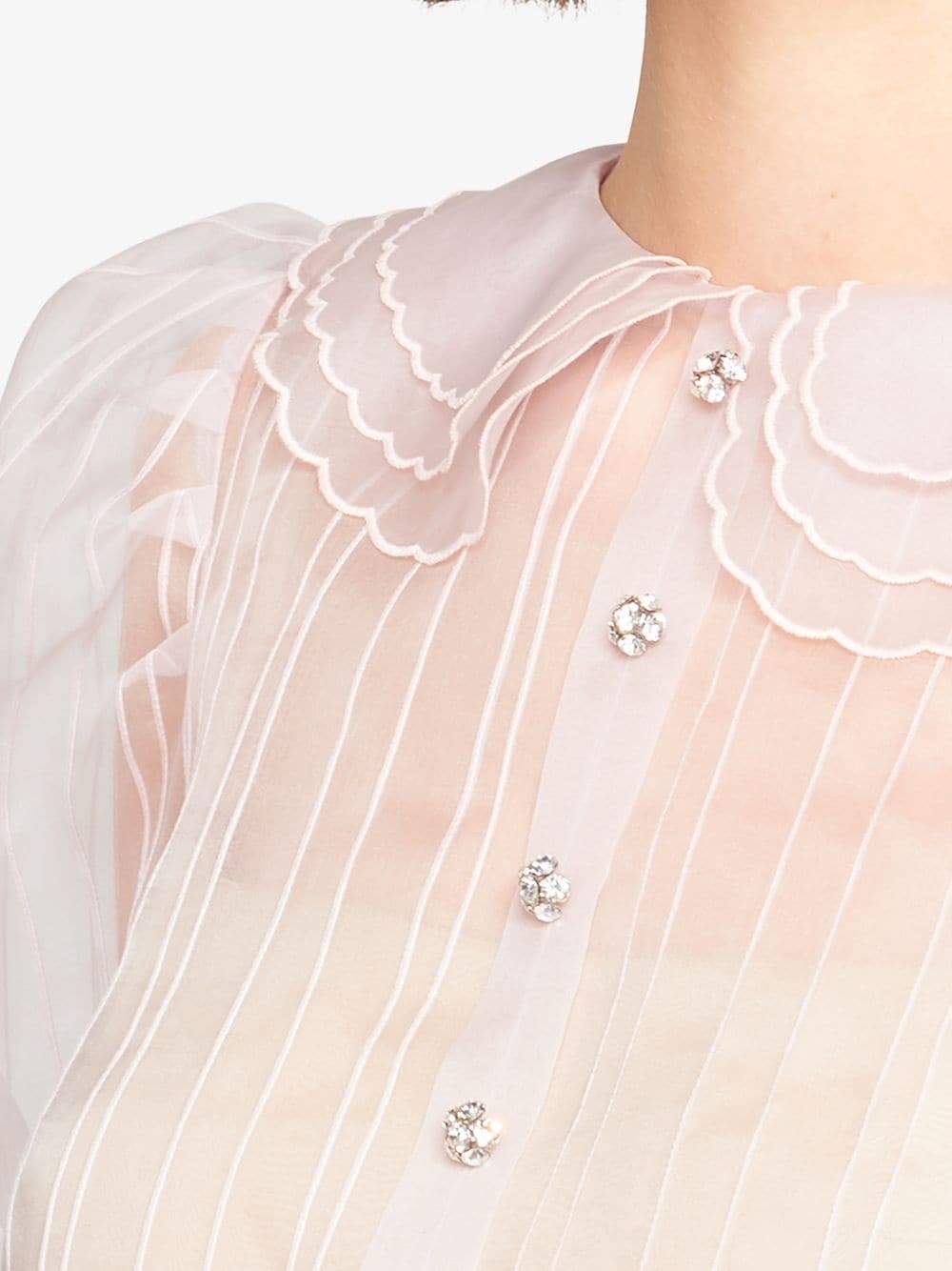 embroidered detail sheer shirt - 5