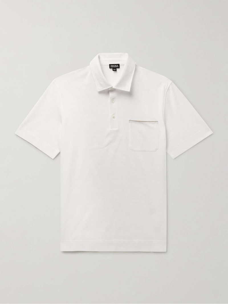 Nubuck-Trimmed Cotton-Piqué Polo Shirt 1