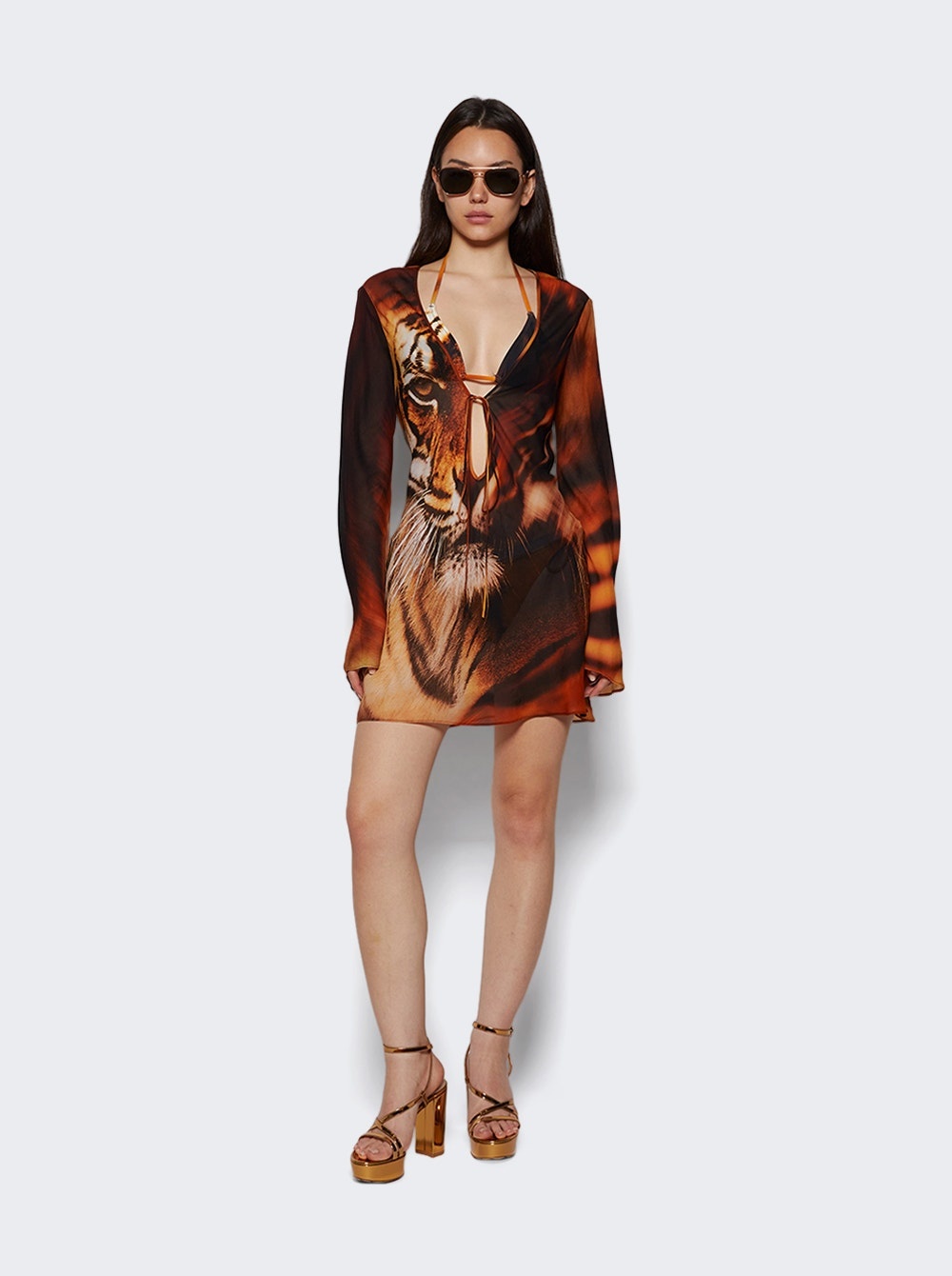X Roberto Cavalli Triangle Bikini Top Tiger Face Print - 5