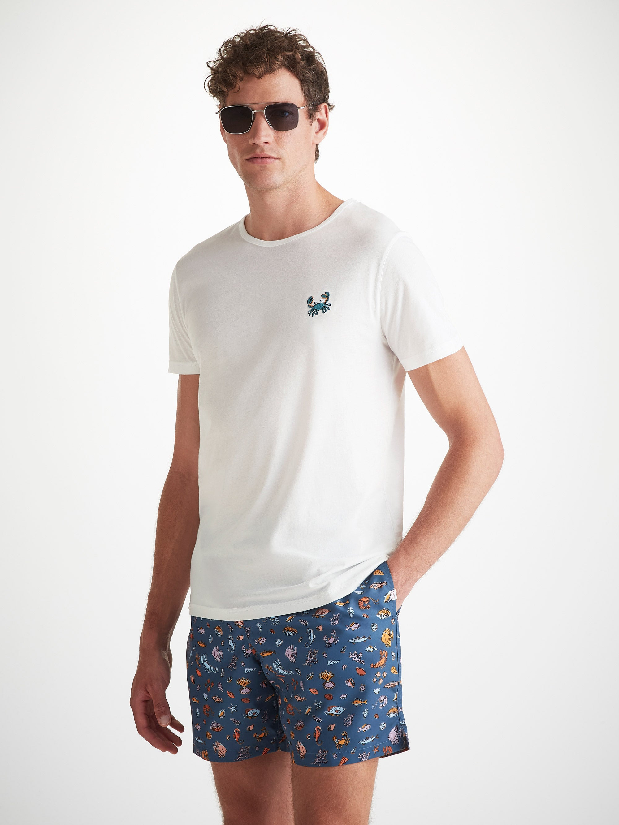 Men's T-Shirt Pima Cotton White Embroidered Rory Crab - 6