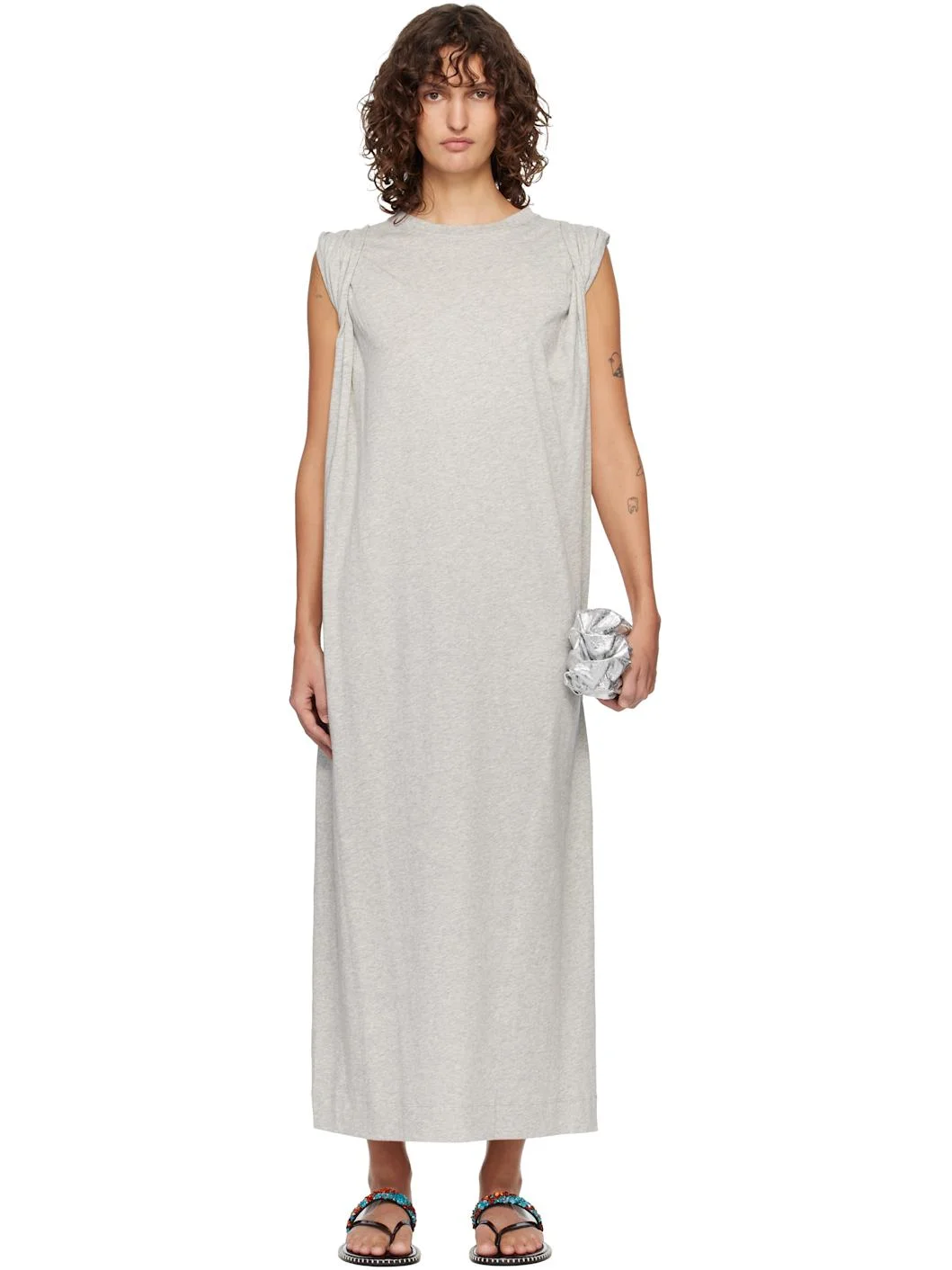 Gray Loose T-shirt Maxi Dress - 1