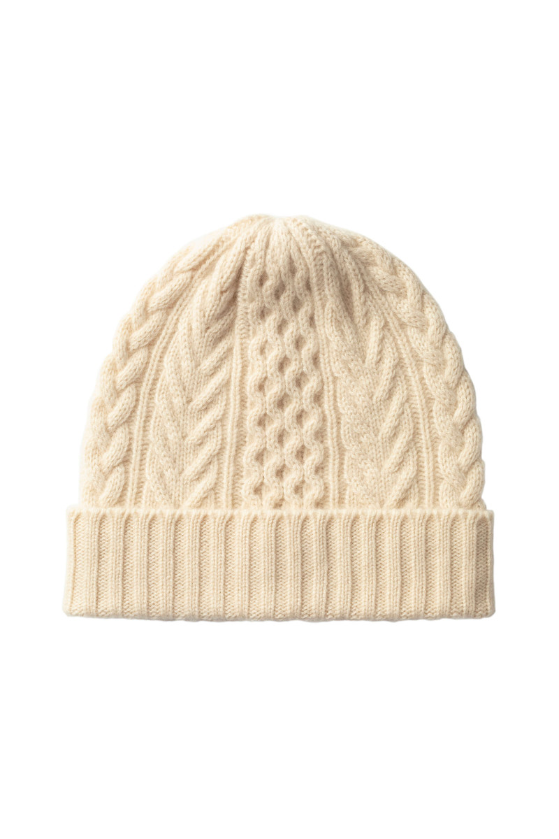 Aran Cable Cream Cashmere Beanie 1