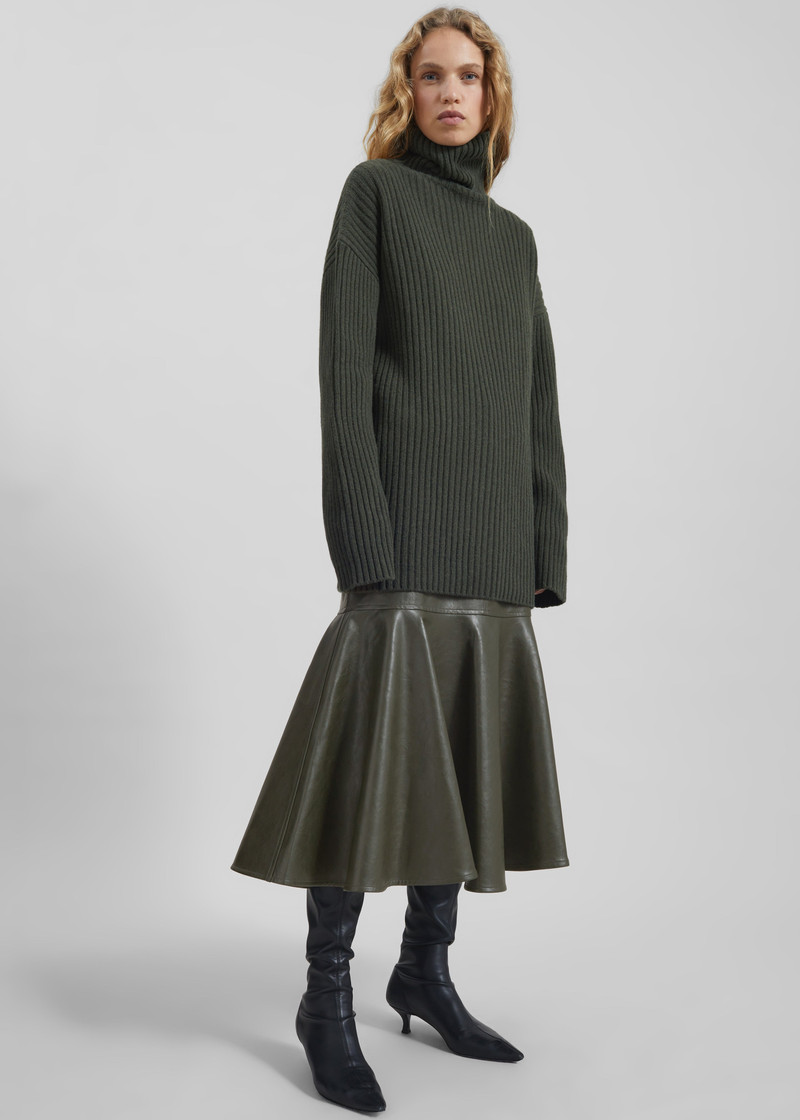 Arvika Faux Leather Mermaid Skirt - Dark Olive 4