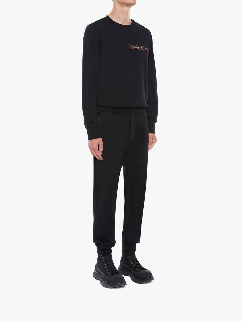 Selvedge Logo Tape Detail Joggers in Black - 3