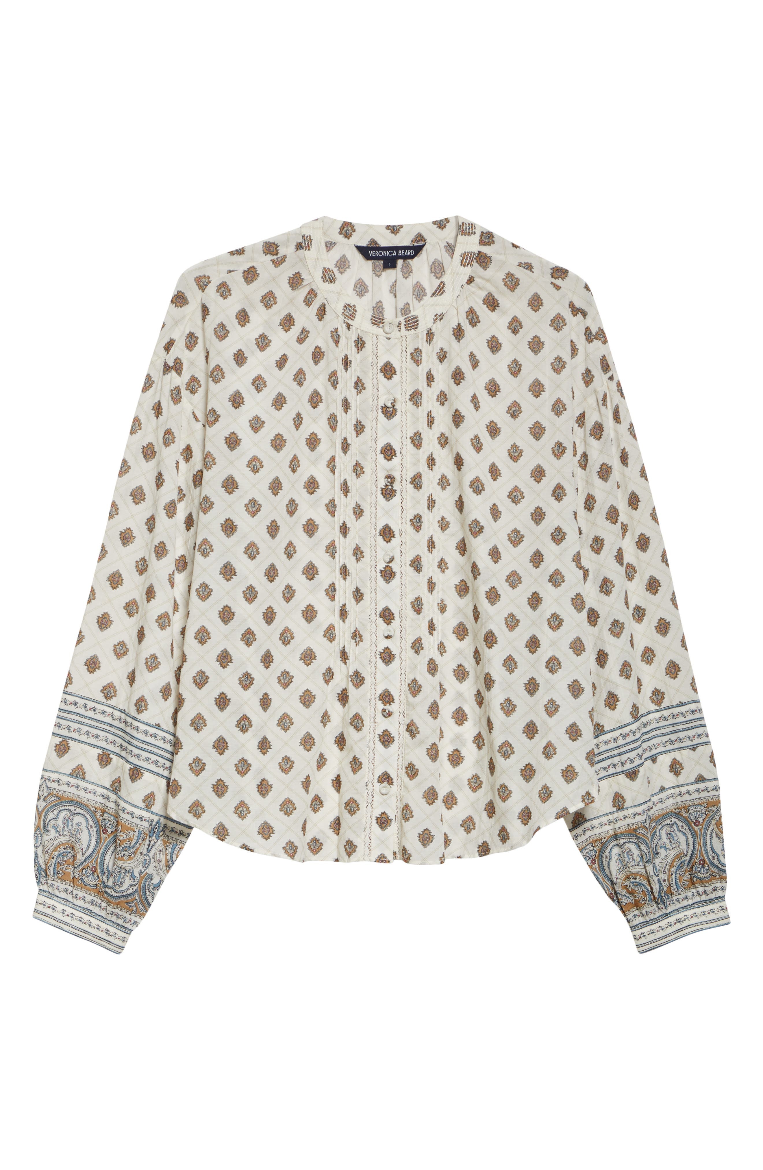 Veronica Beard Lollie Mixed Print Cotton Blend Button-Up Shirt in Dove Multi at Nordstrom - 6