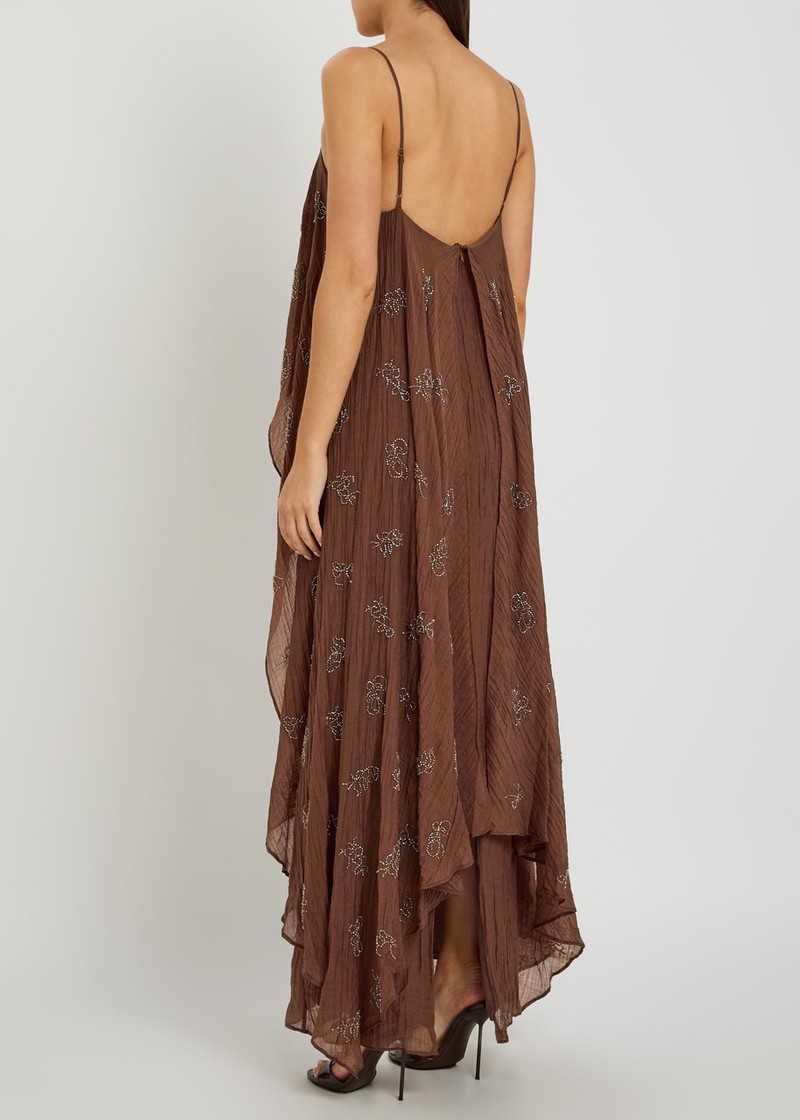 Staud Valencia Bead-embellished Crinkled Plissé Midi Dress 3