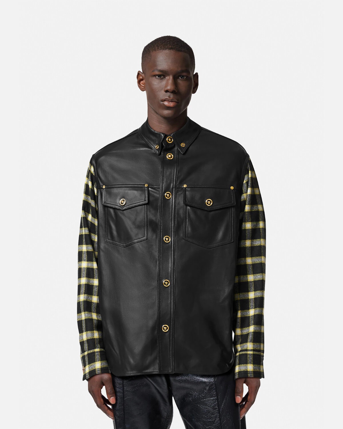 Medusa Checked Leather Blouson Jacket - 3