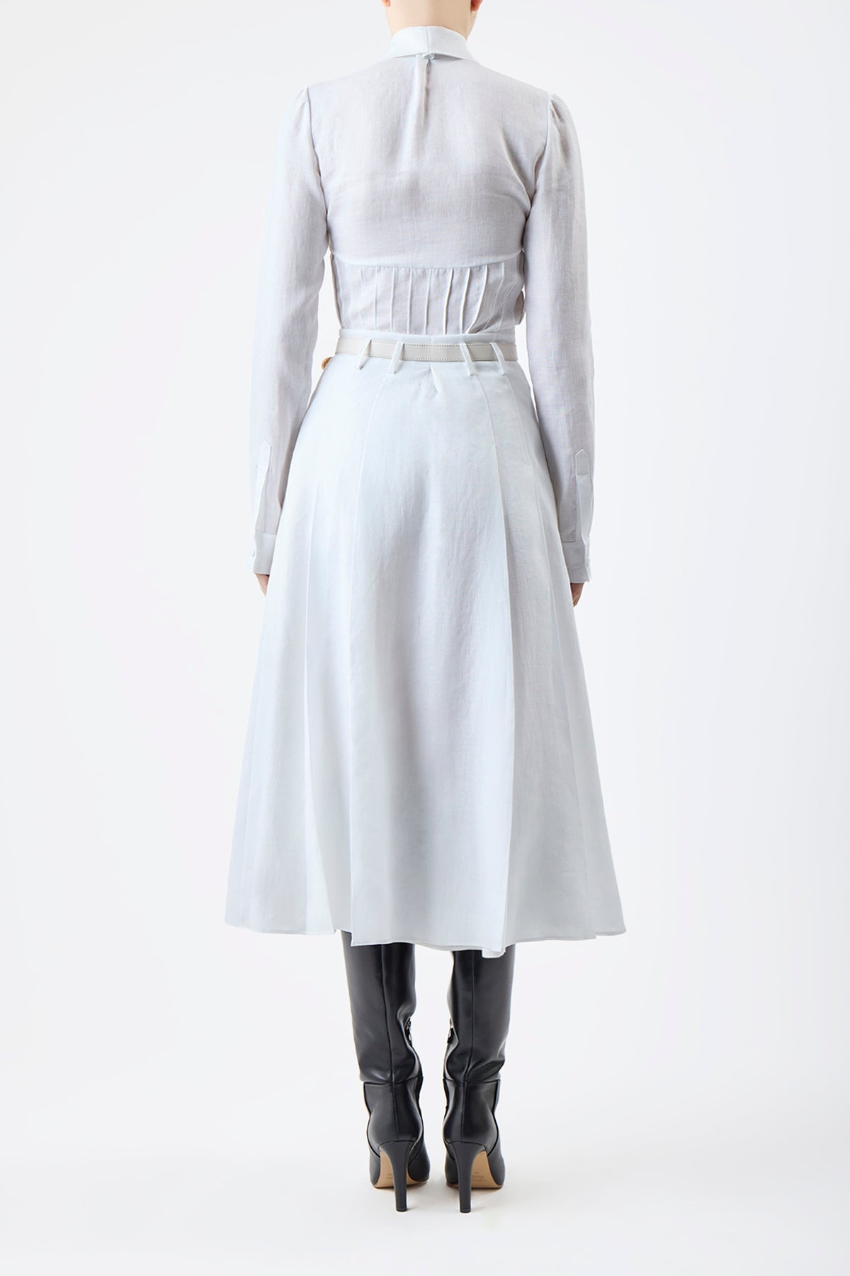 Dugald Pleated Skirt in White Aloe Linen - 5