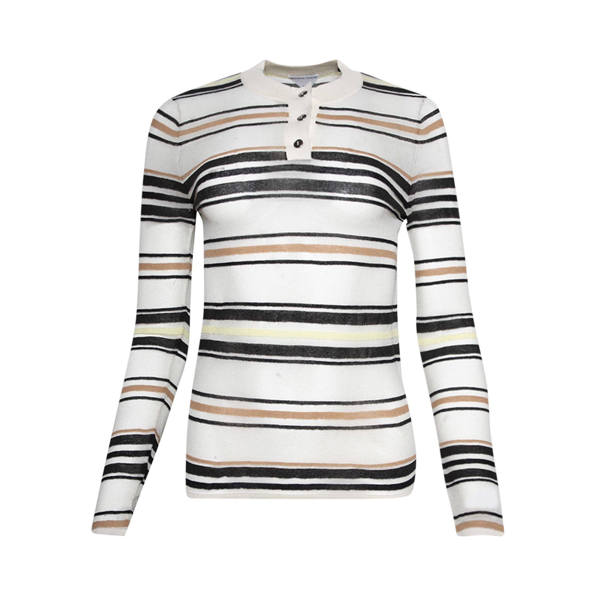 Bottega Veneta Striped Long-Sleeve Polo 'Dove/Yellow/Nude' - 1