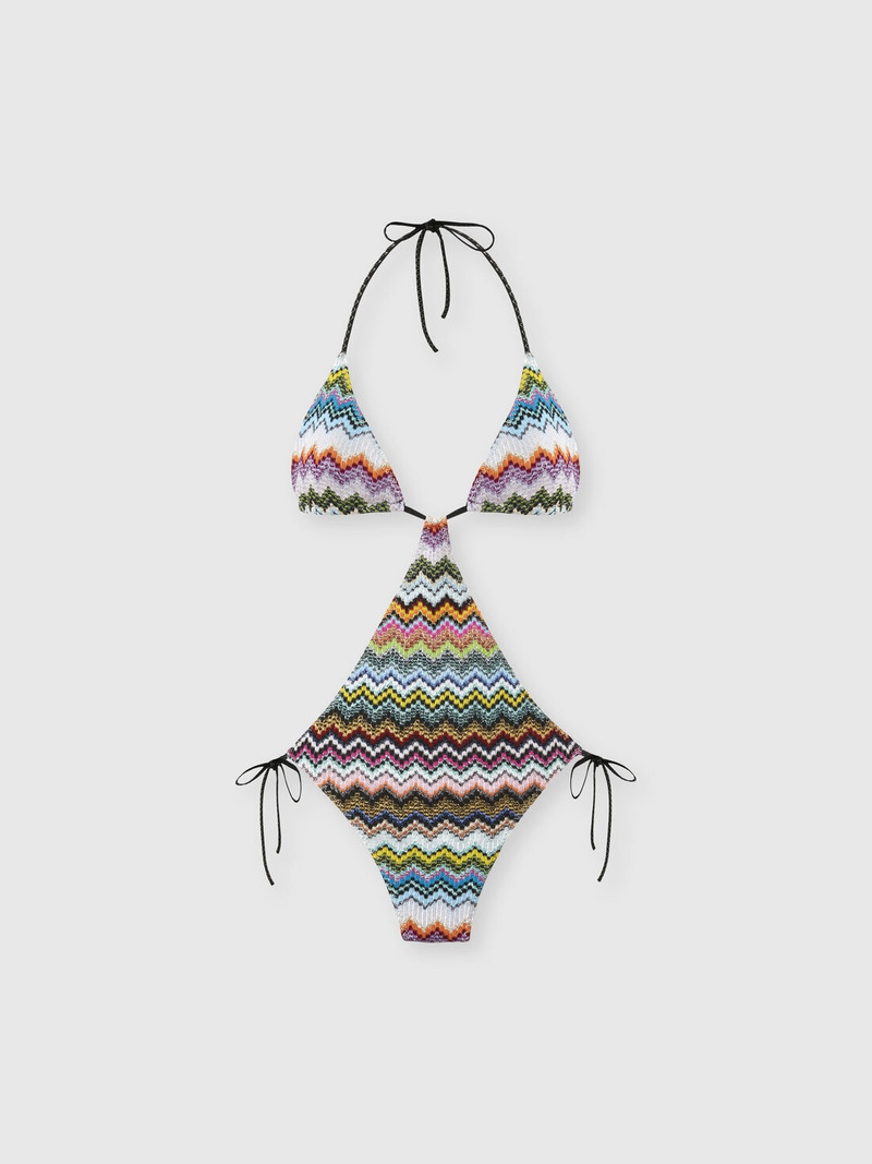 Trikini in lamé viscose with pixel-effect zigzag pattern 1