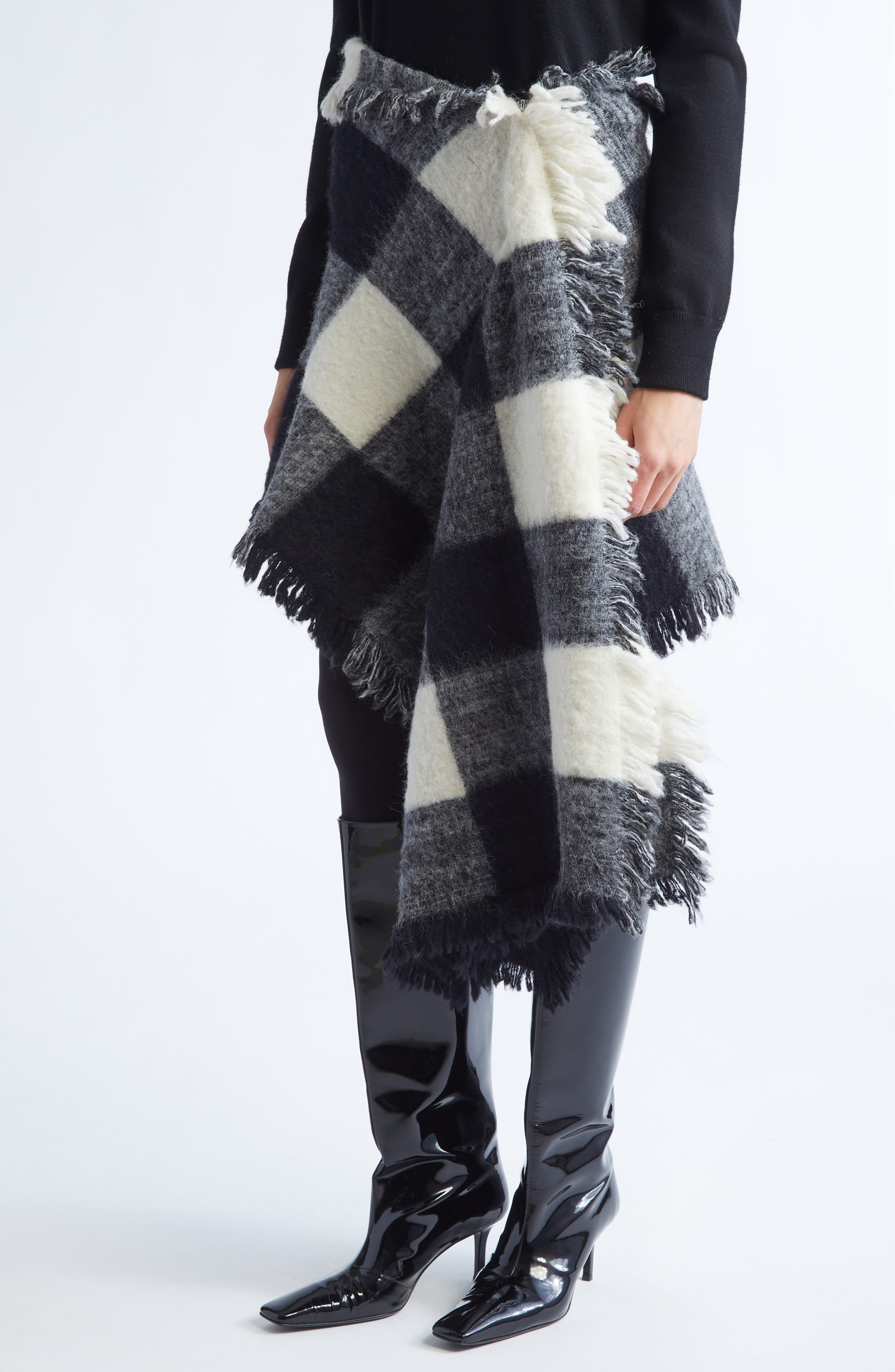 Proenza Schouler Kai Asymmetric Glen Plaid Brushed Alpaca Blend Skirt in Black Multi at Nordstrom - 5