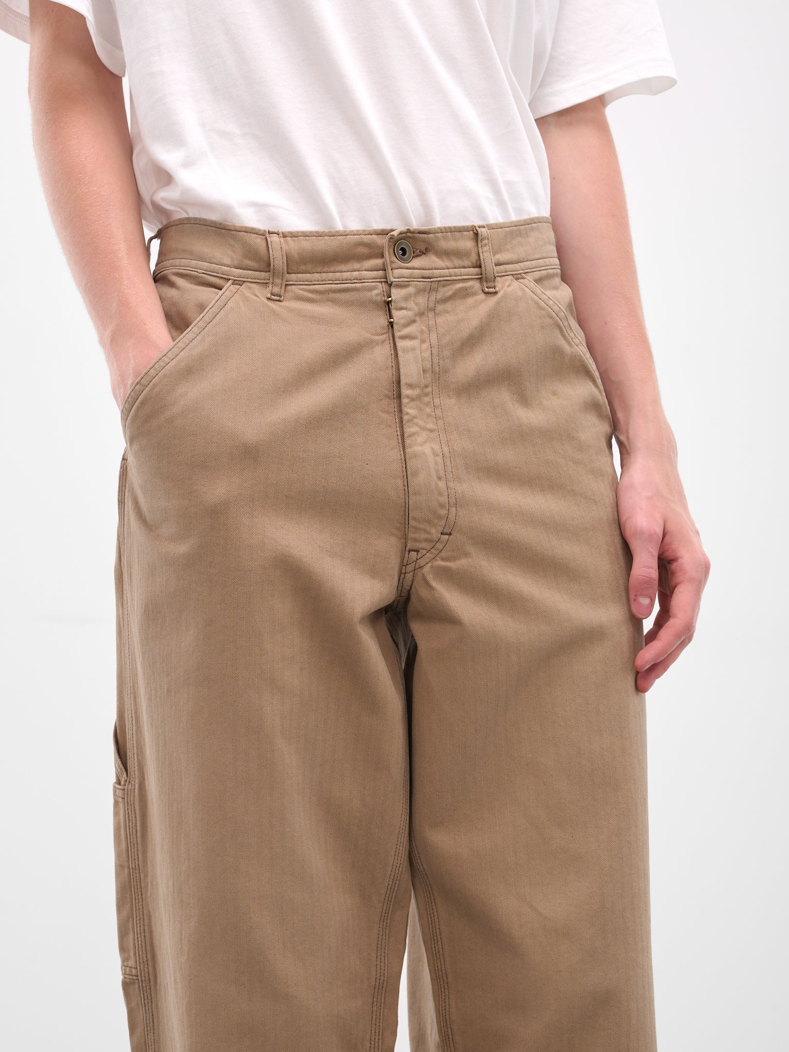 Beige Raw Hem Carpenter's Pants - 4