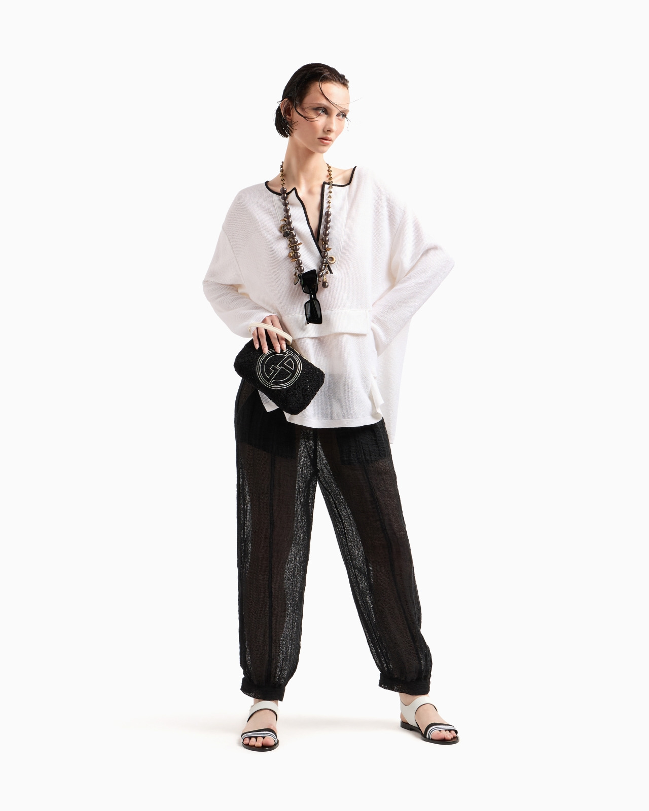 LINEN BLEND MESH TROUSERS - 2