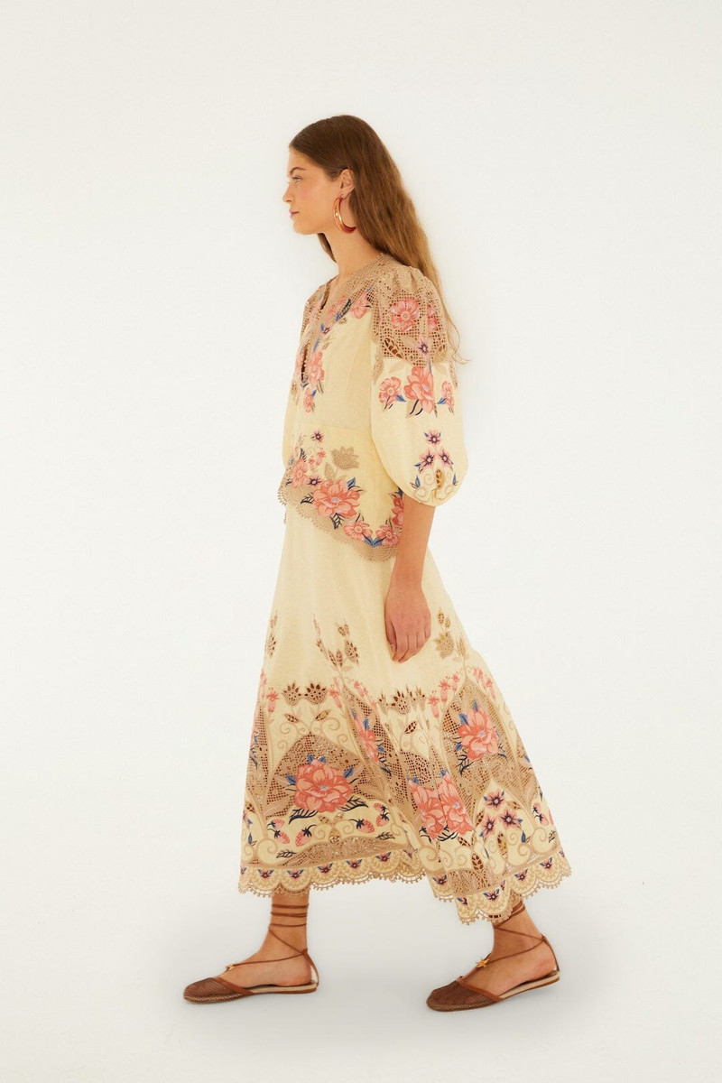 Butter Yellow Embroidered Lenzing Ecovero Euroflax Midi Dress 5