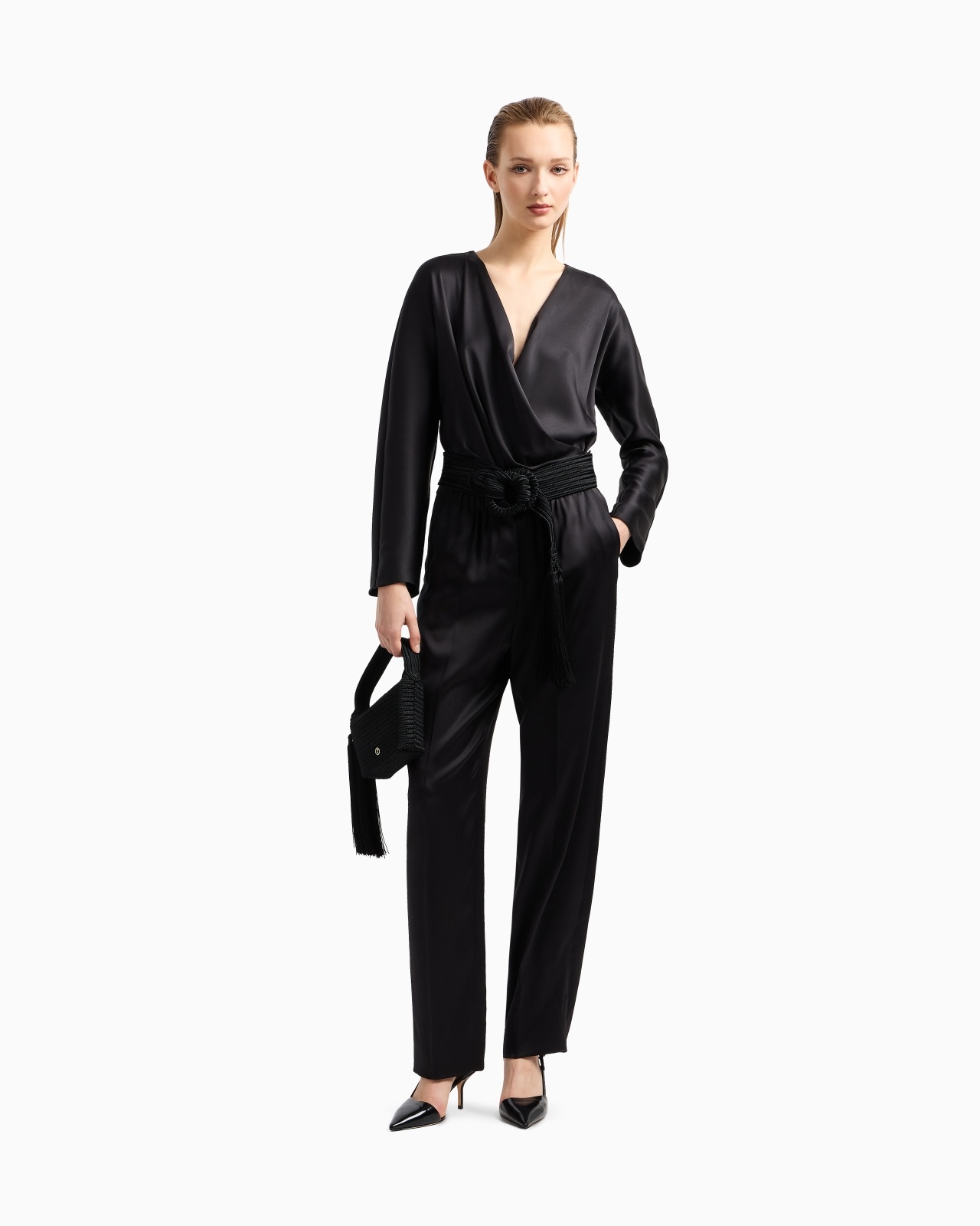STRAIGHT-CUT TROUSERS IN DOUBLE SILK SATIN - 2